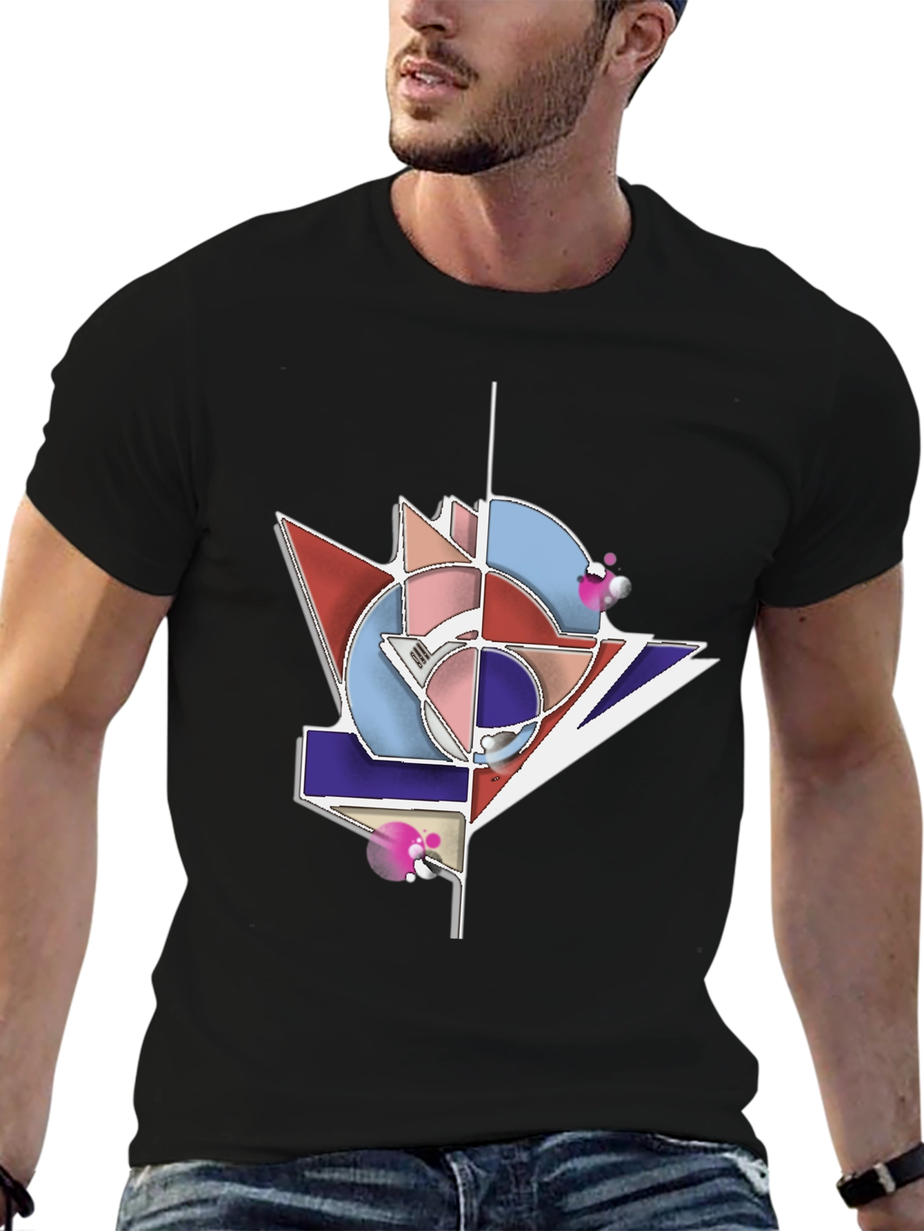 Black Geometric Graphic Tee - Modern Art T-Shirt view 6