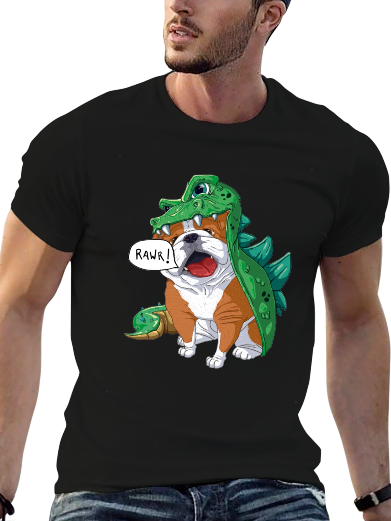 Black Bulldog in Crocodile Costume T-Shirt view 6