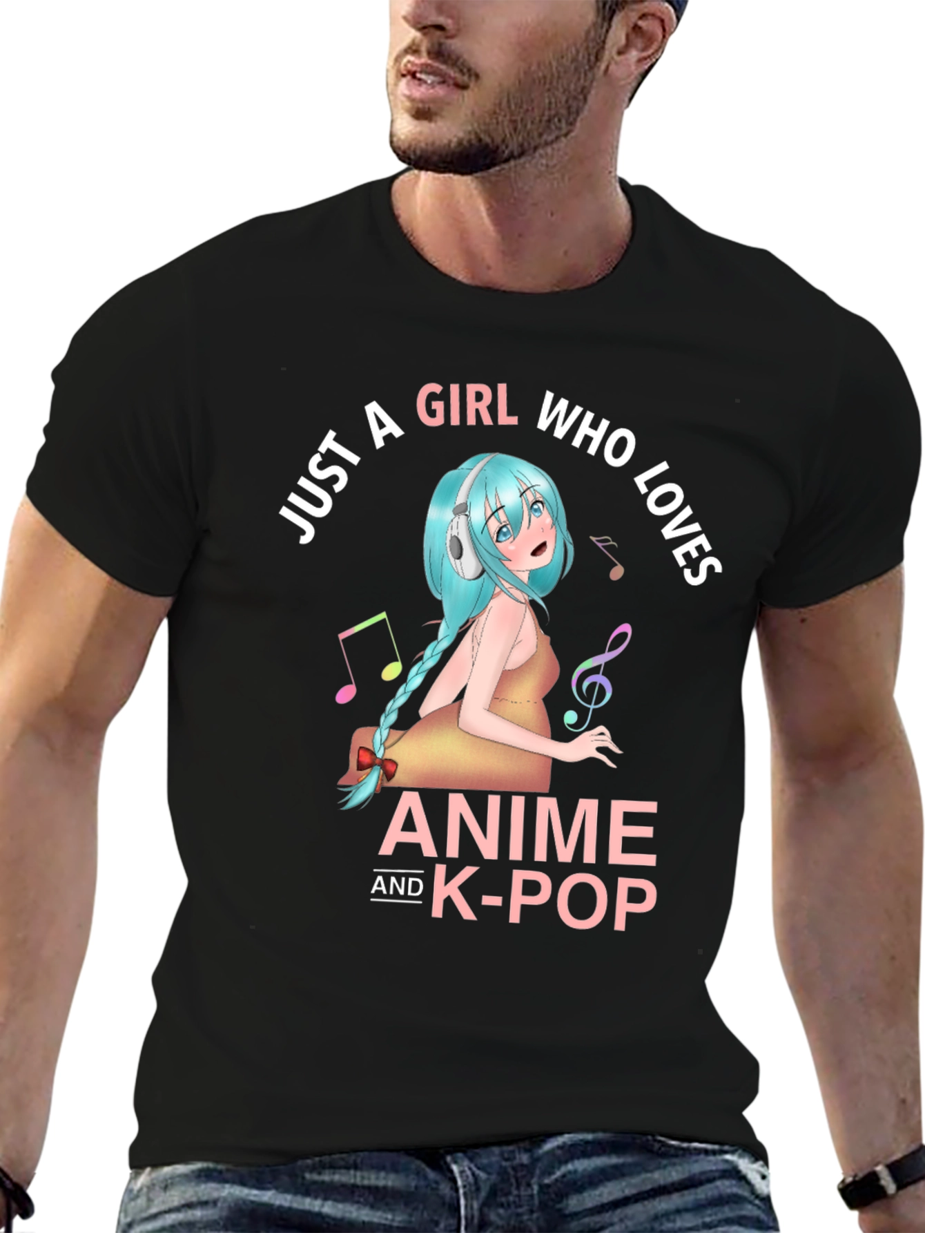 Black Anime & K-Pop Girl T-Shirt - Music Lover Tee view 6