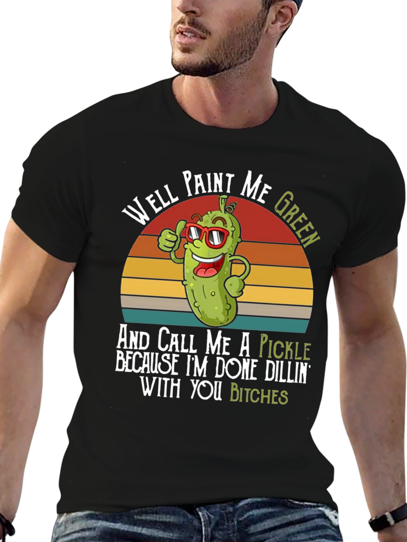 Black Well Paint Me Green Pickle Funny T-Shirt view 6
