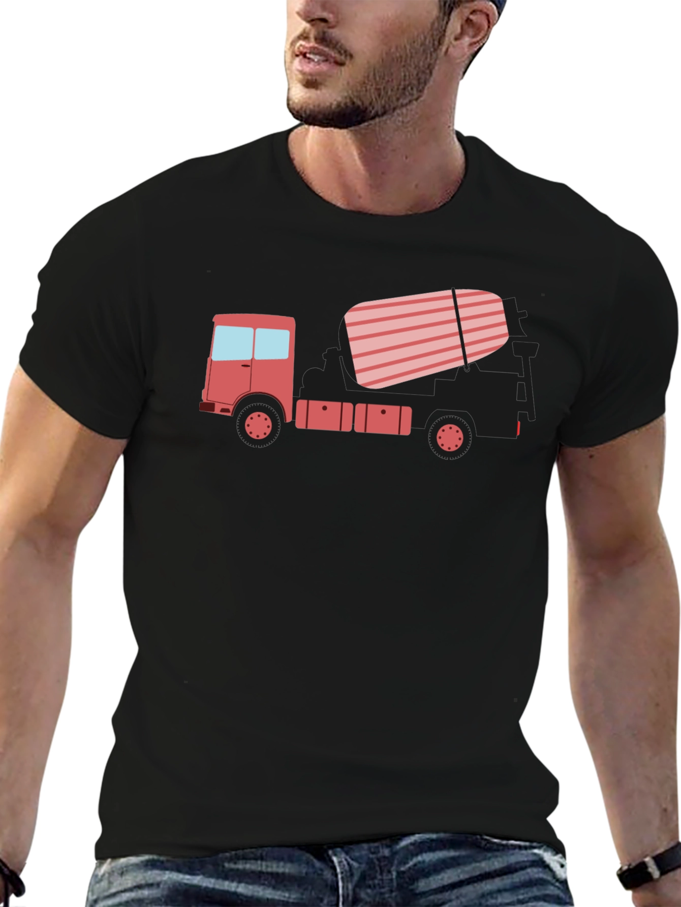 Black Concrete Truck Graphic Tee - Black Casual T-Shirt view 6