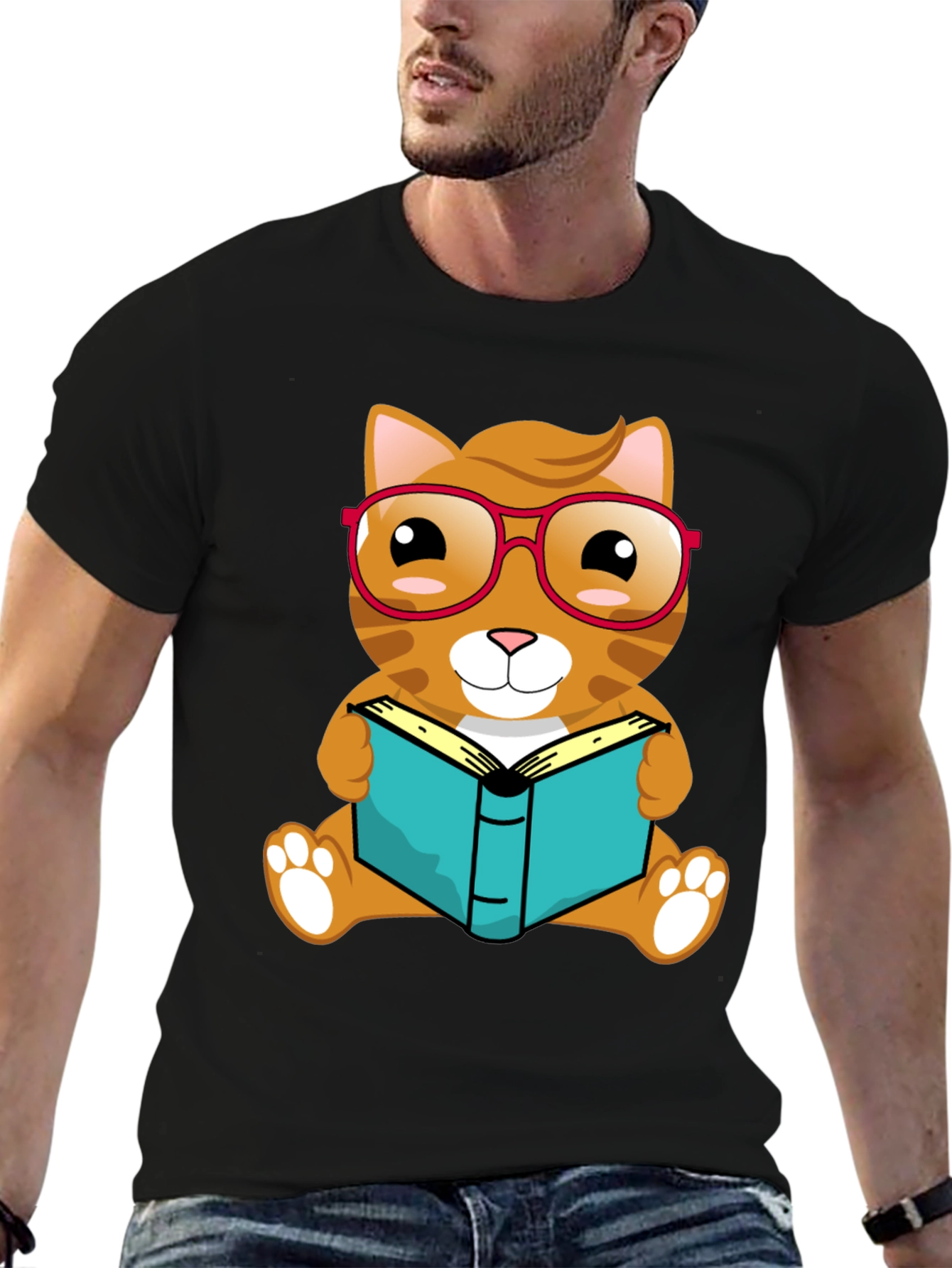 Black Bookworm Cat T-Shirt view 6