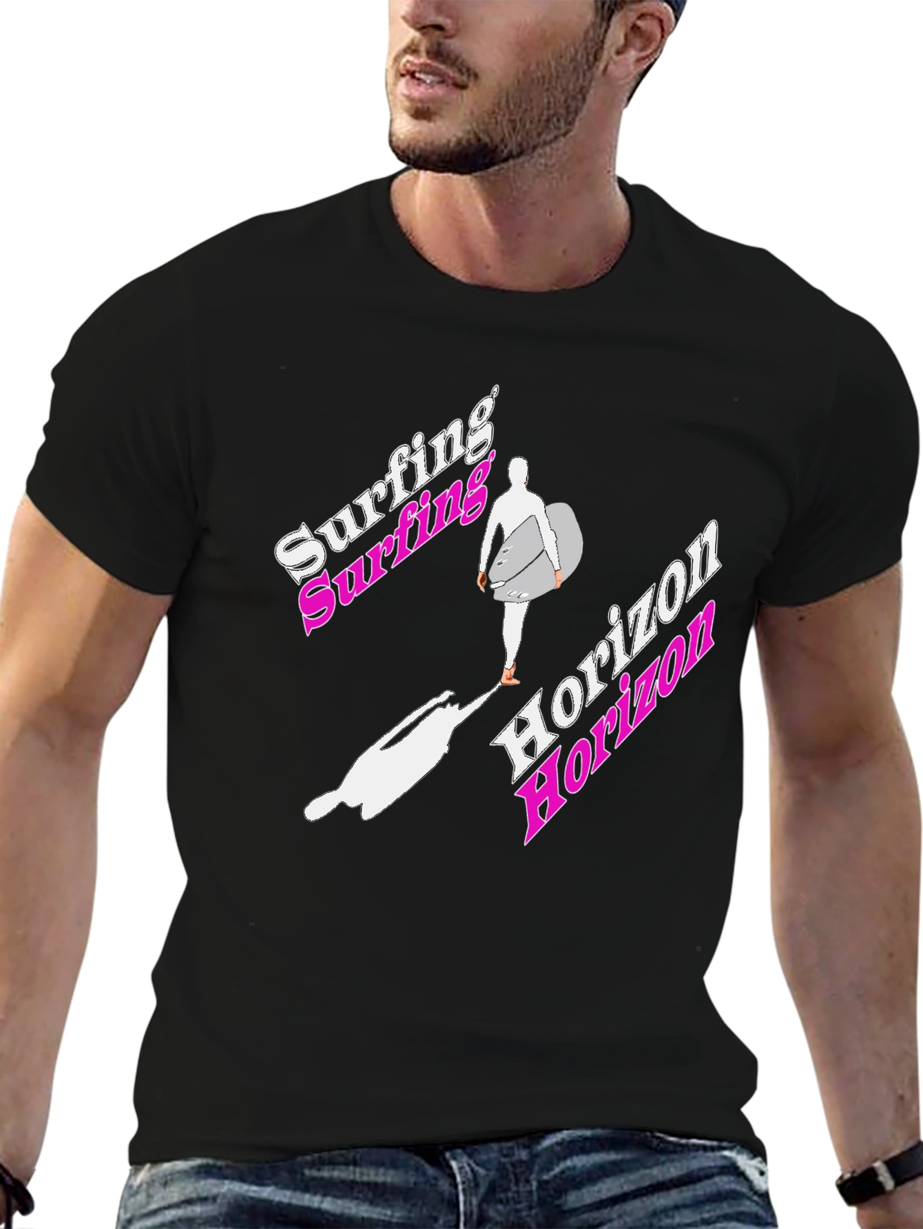Black Surfing Horizon Graphic Tee - Black Cotton Shirt view 6
