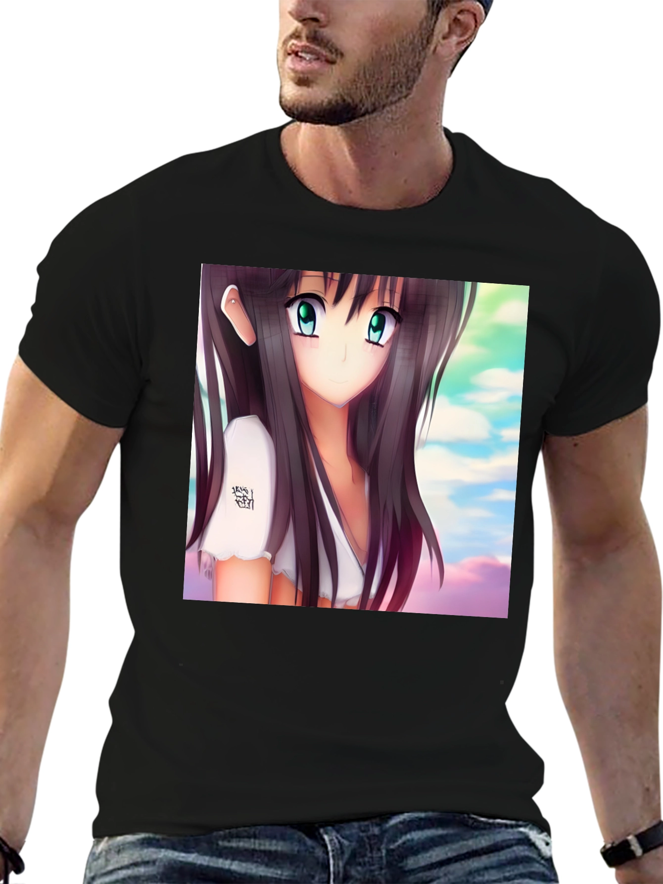 Black Anime Girl Graphic Black Tee - Stylish & Unique view 6