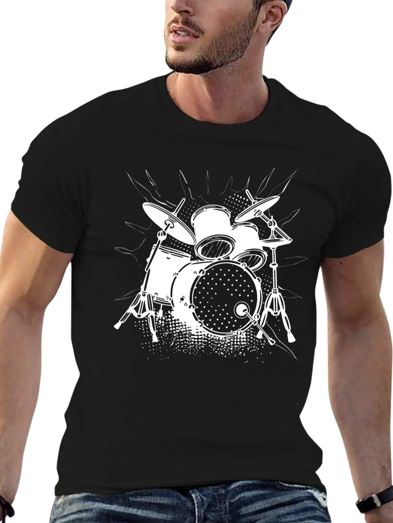 Black Drum Kit Graphic T-Shirt - Music Lover Tee view 6