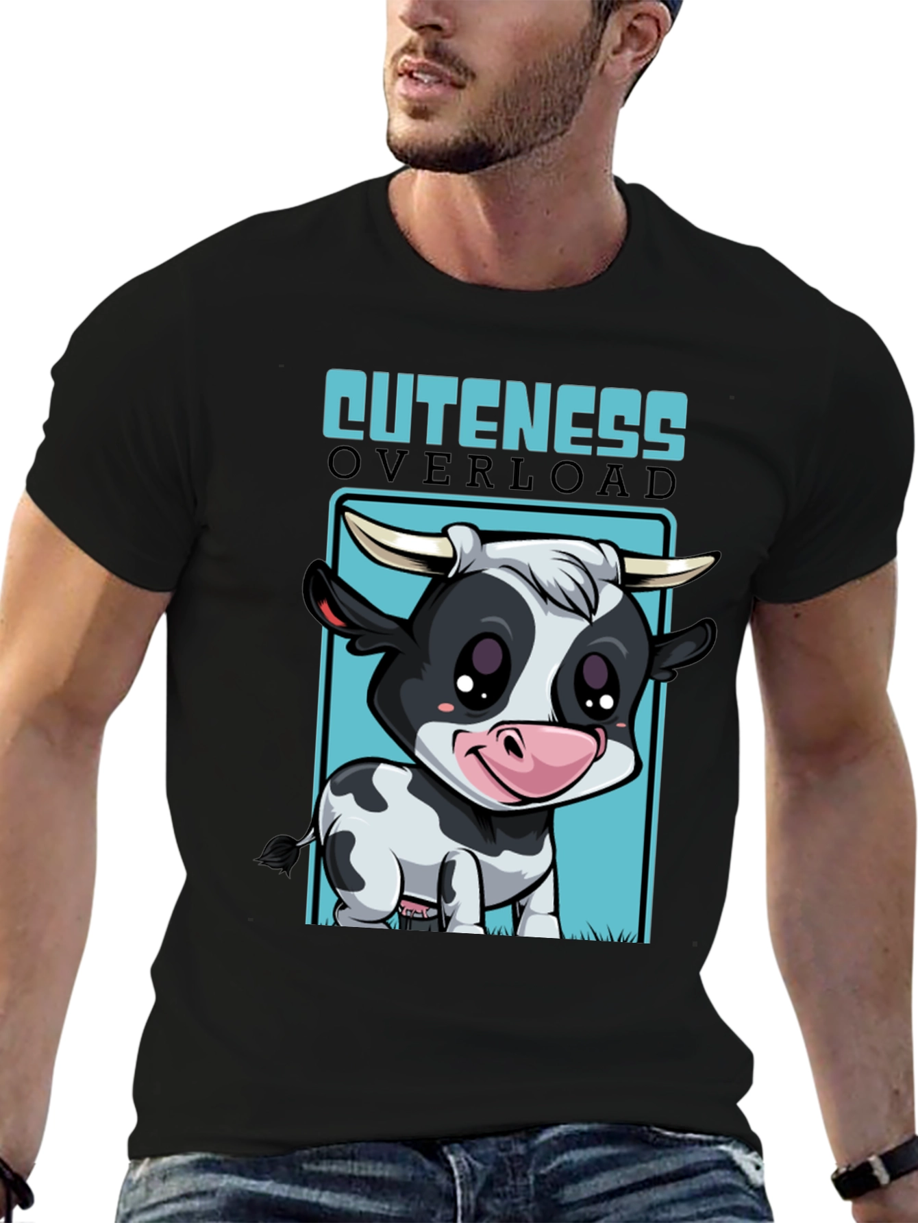 Black Cute Cow Cuteness Overload Graphic T-Shirt view 6