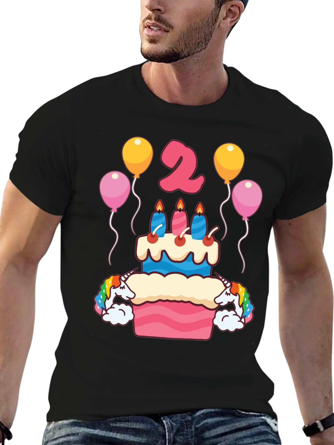 Black Unicorn 2nd Birthday Party T-Shirt view 6