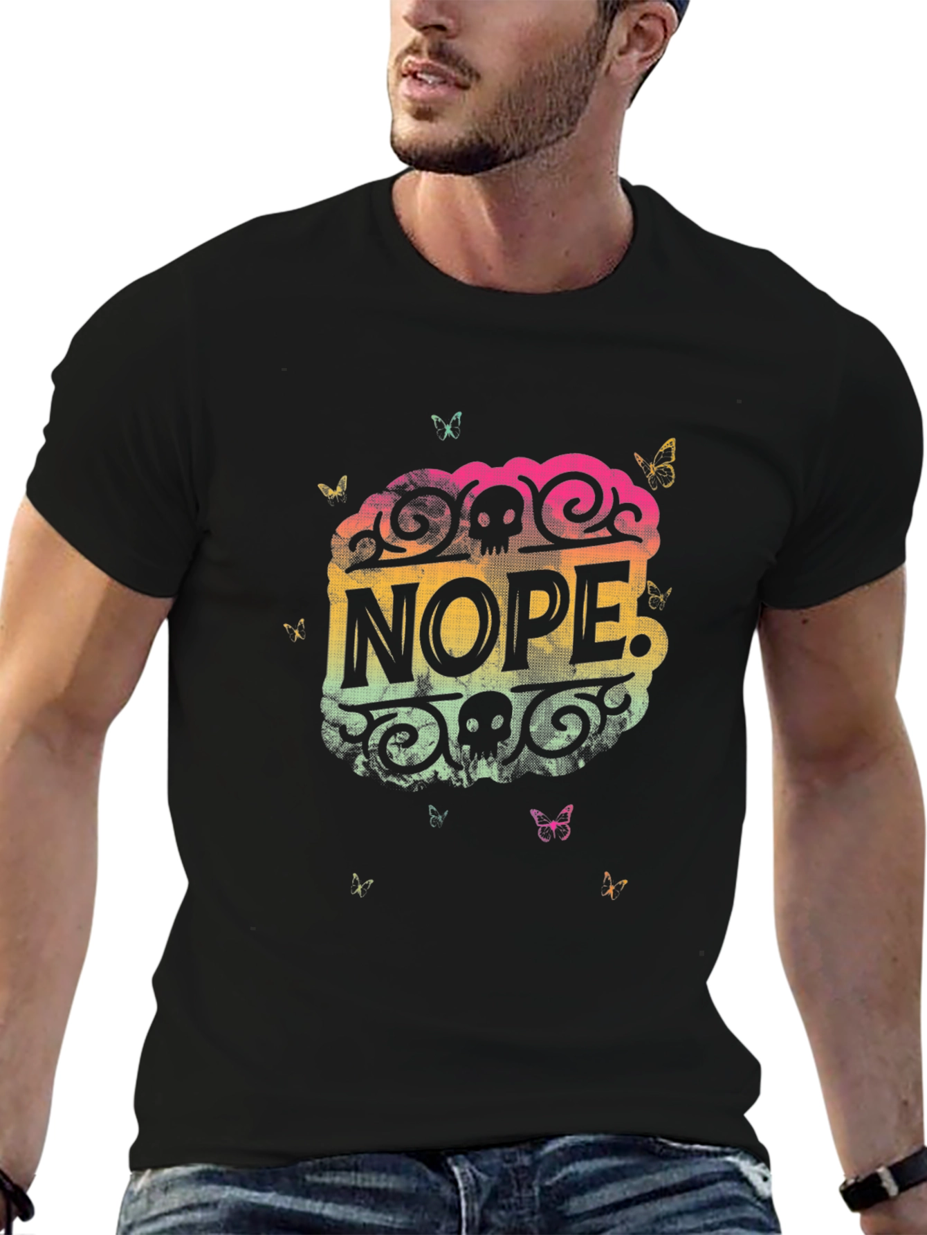 Black Nope Graphic T-Shirt - Cool Skull Design view 6
