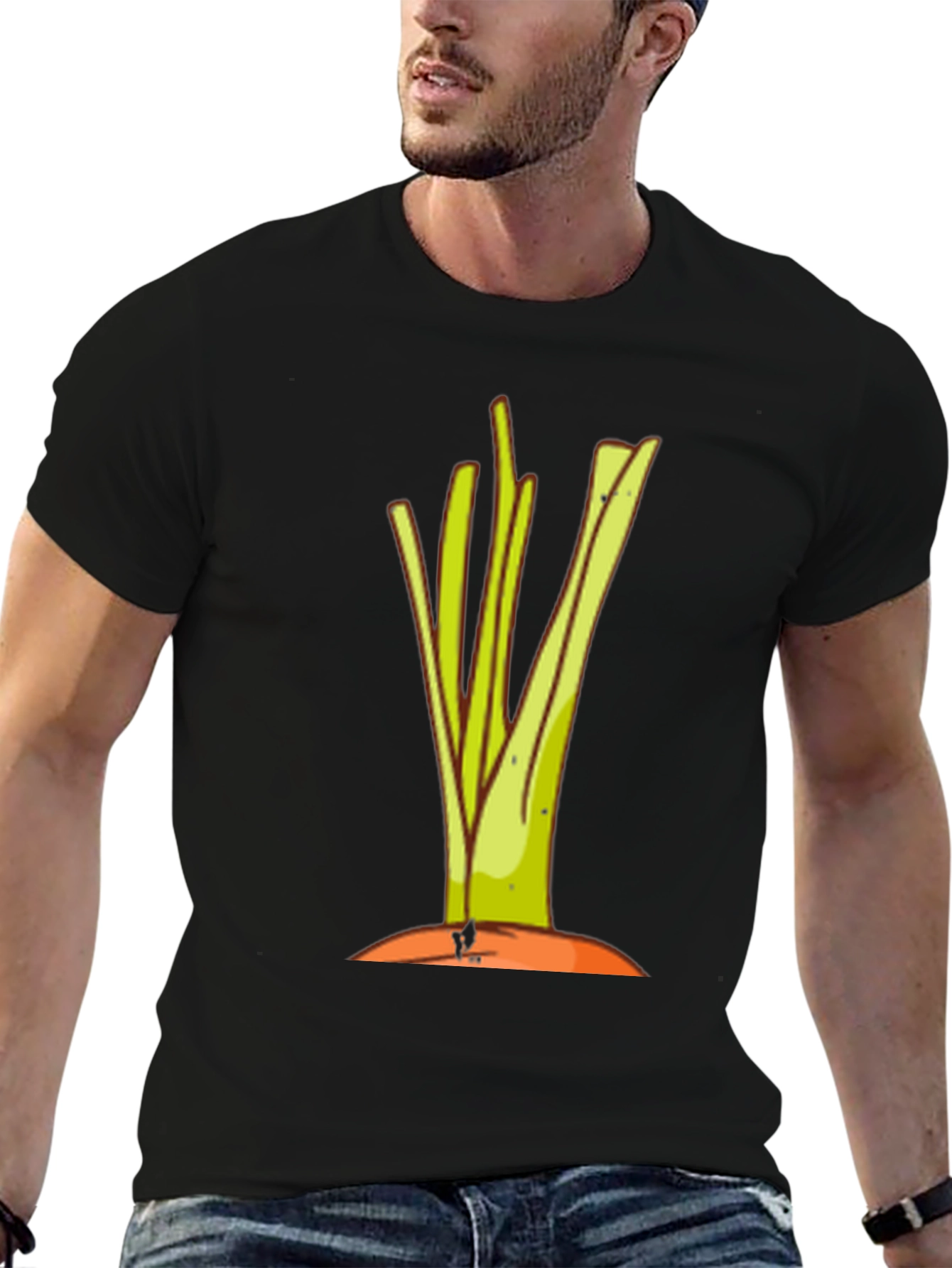 Cartoon Leek Graphic Black Tee - 6