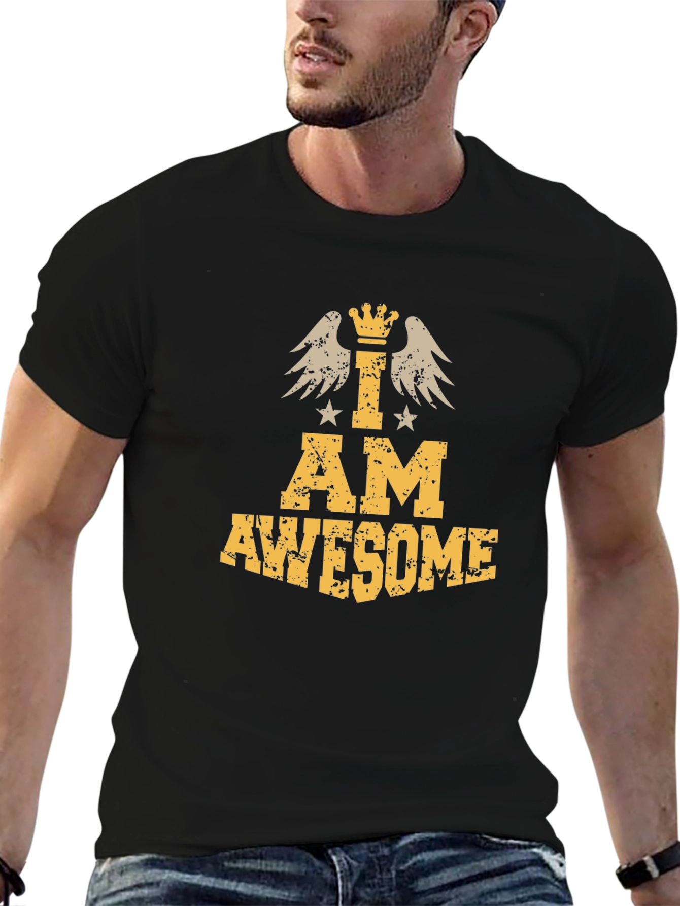 Black I am Awesome Graphic T-Shirt view 6