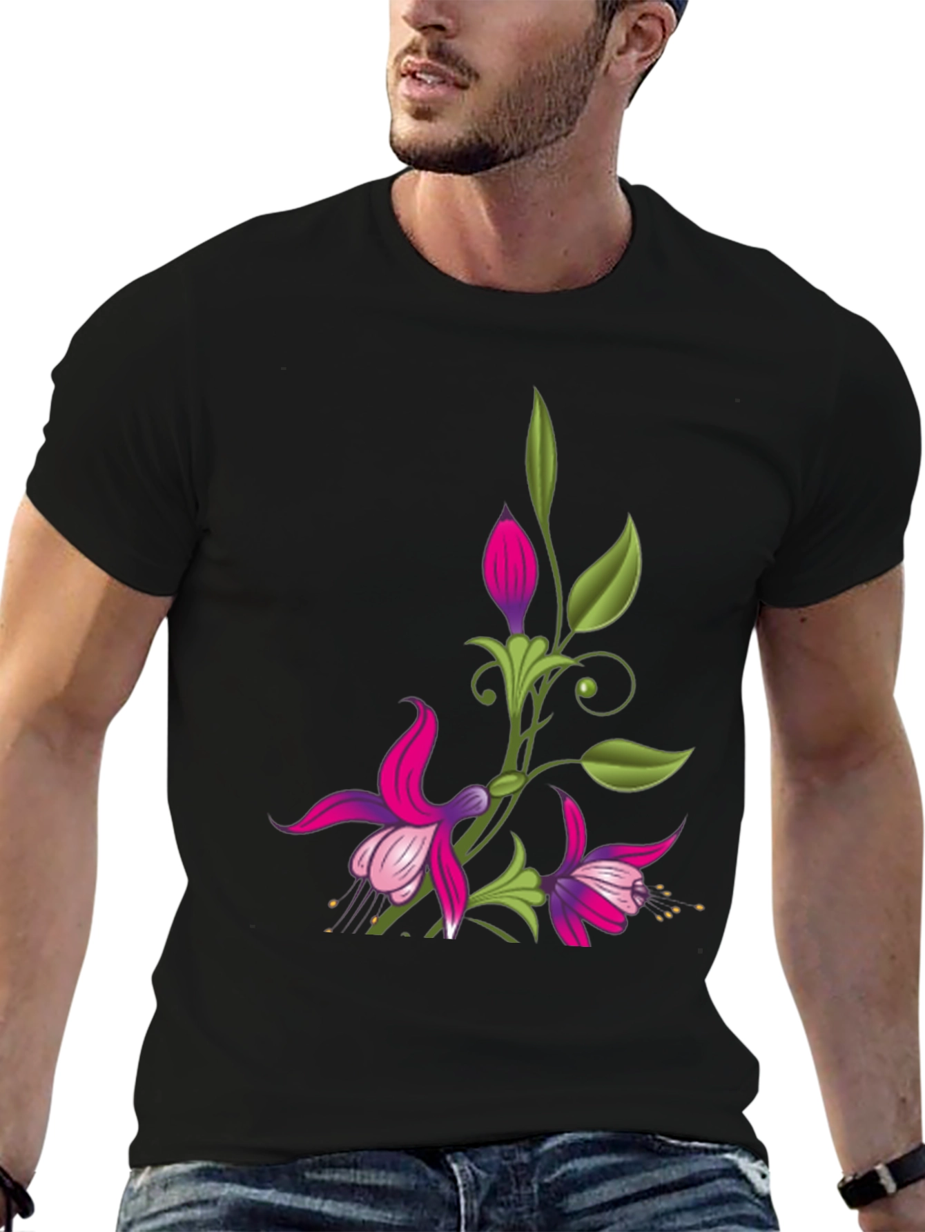 Black Floral Graphic Black T-Shirt view 6