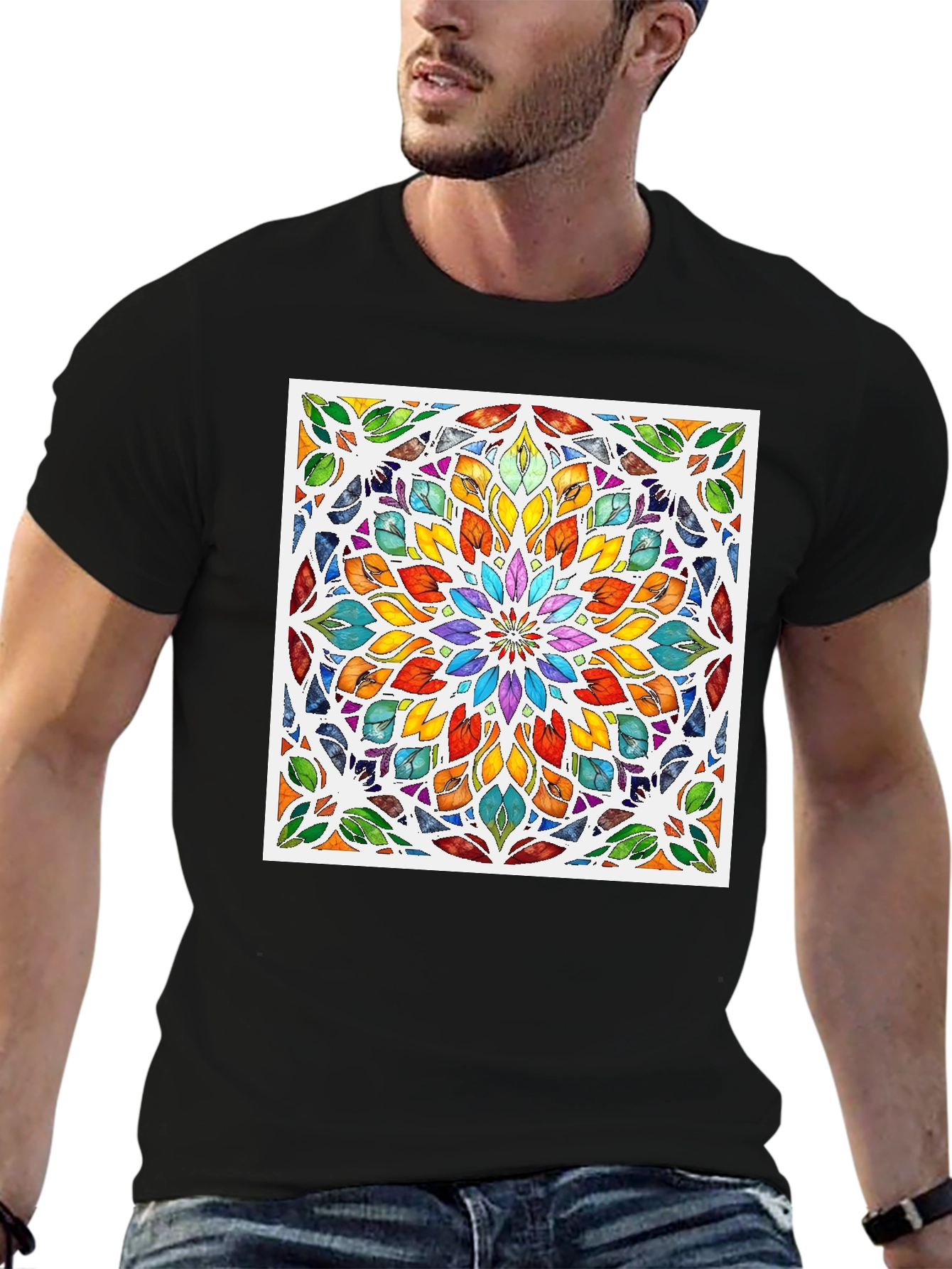 Black Colorful Mandala Graphic Black T-Shirt view 6