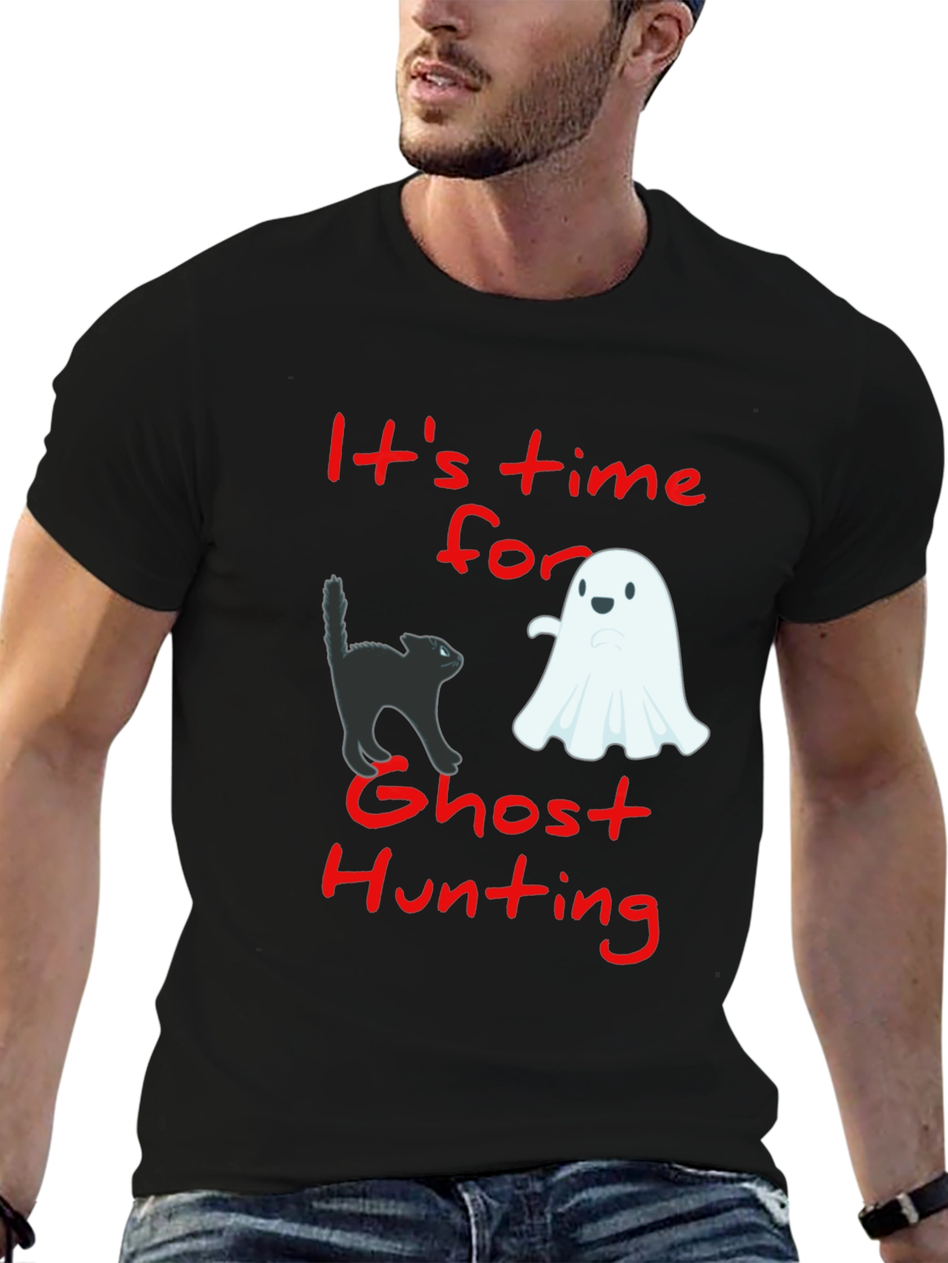 Black Ghost Hunting T-Shirt: Spooky Season Tee view 6