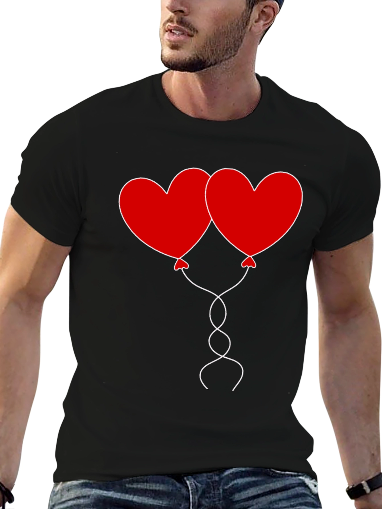 Black Heart Balloons Graphic Tee - Black Cotton Casual Shirt view 6