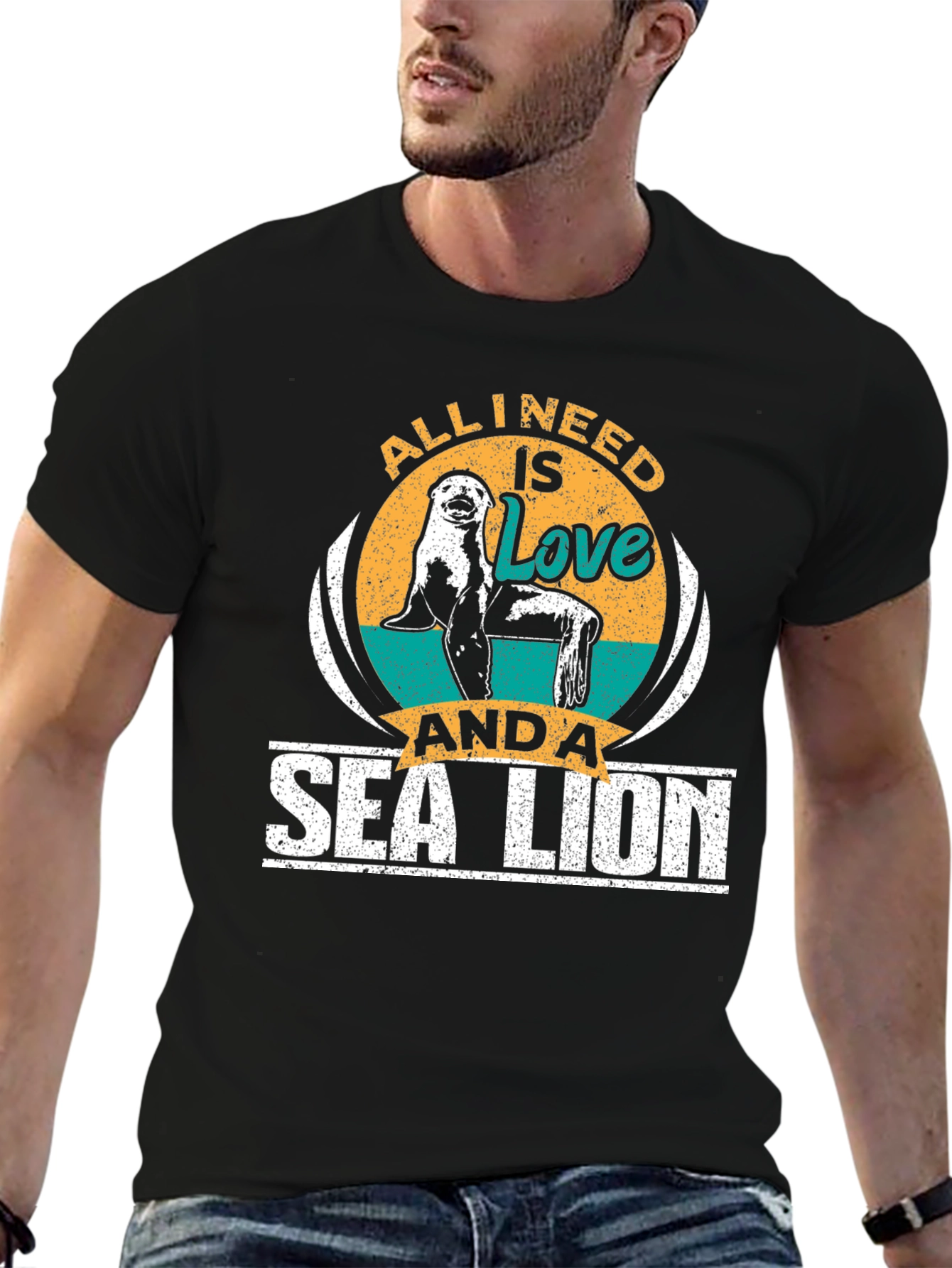Black All I Need Is Love And A Sea Lion T-Shirt view 6