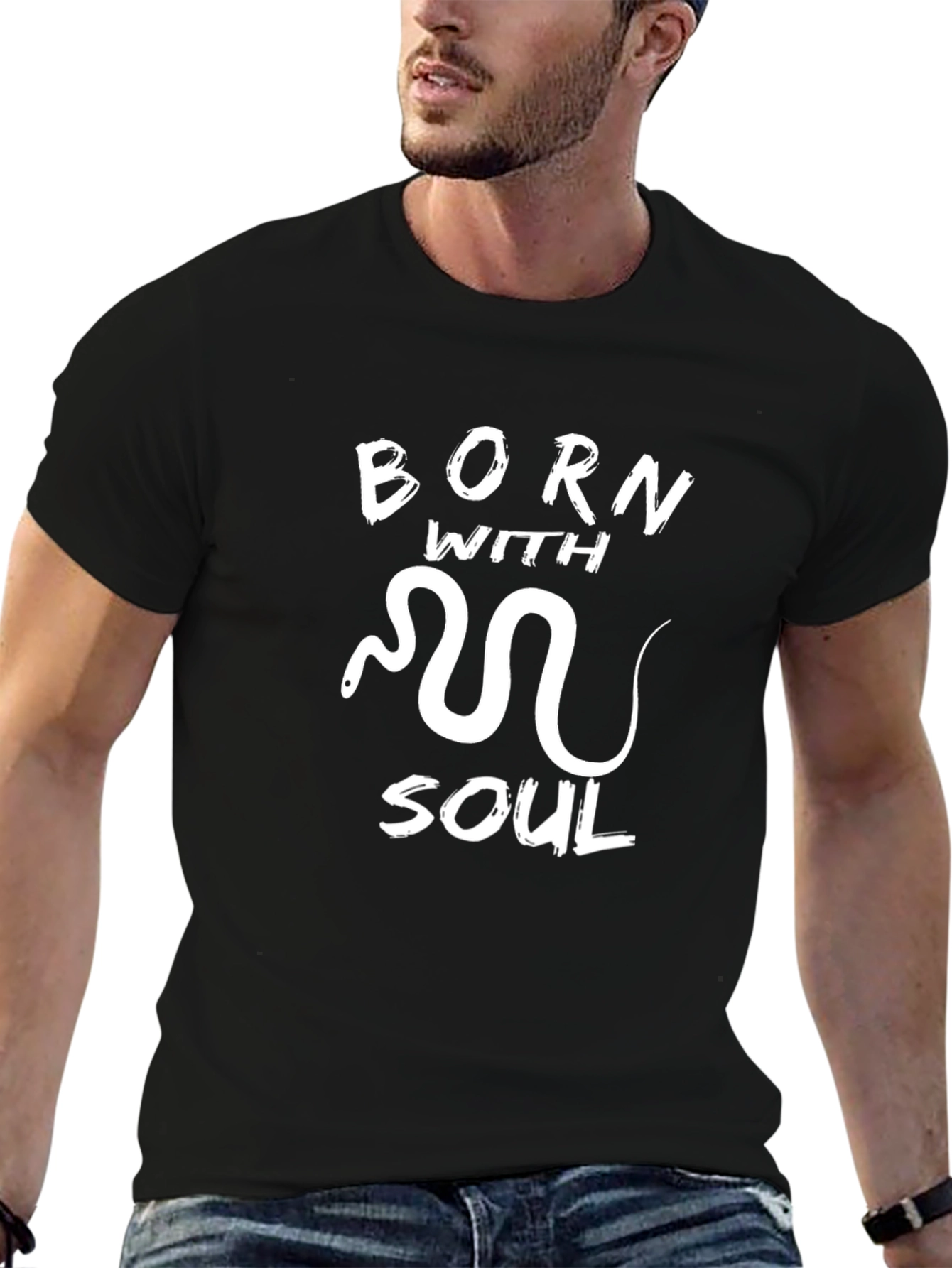 Black Born With Soul Snake Graphic T-Shirt view 6