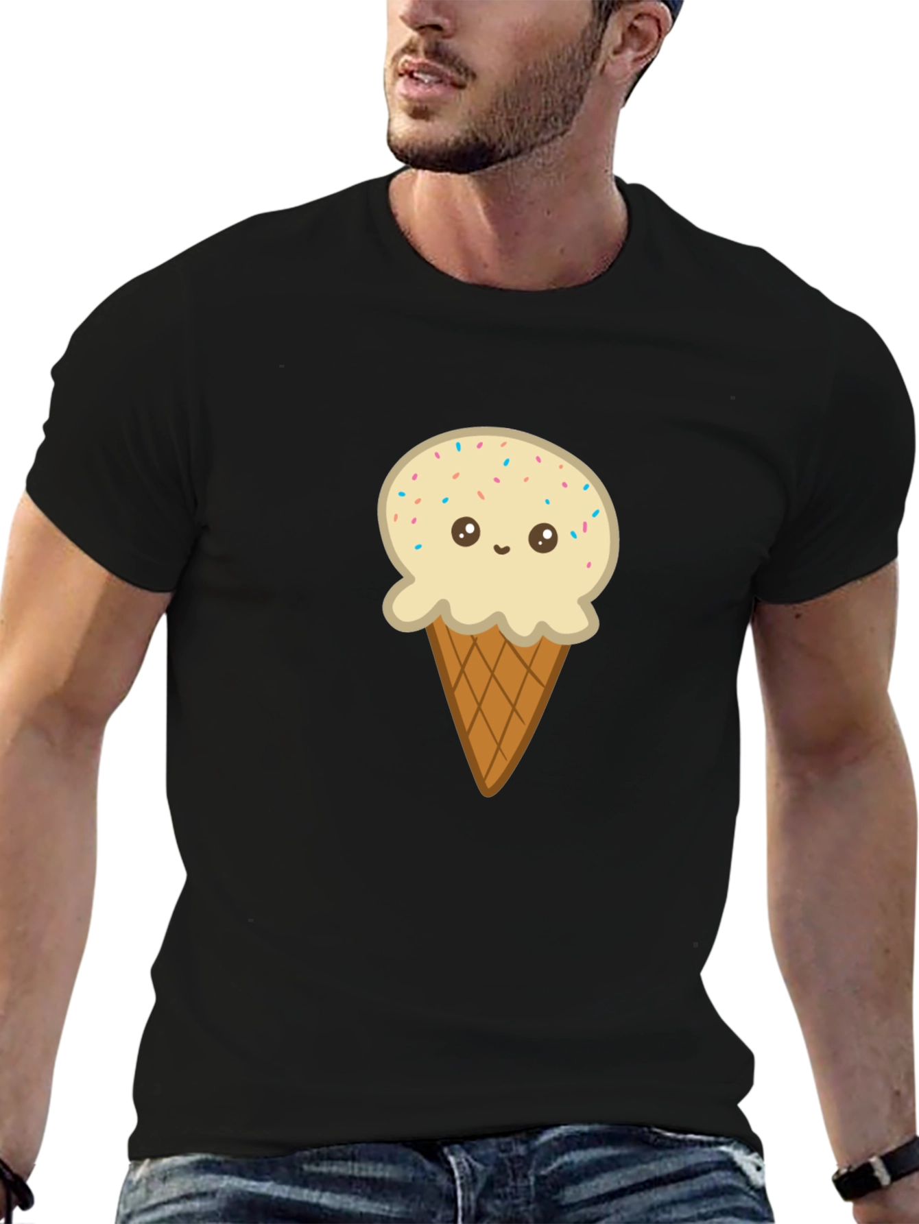Black Ice Cream Cone Graphic Tee - Black Cotton T-Shirt view 6