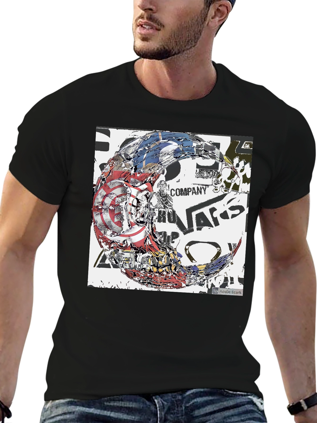 Black Abstract Graphic Print Black Tee view 6