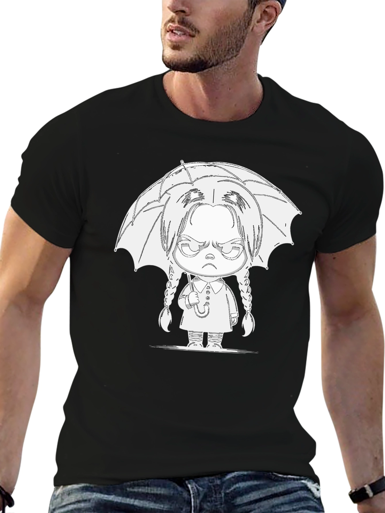 Black Wednesday Addams Umbrella T-Shirt - Goth Style view 6