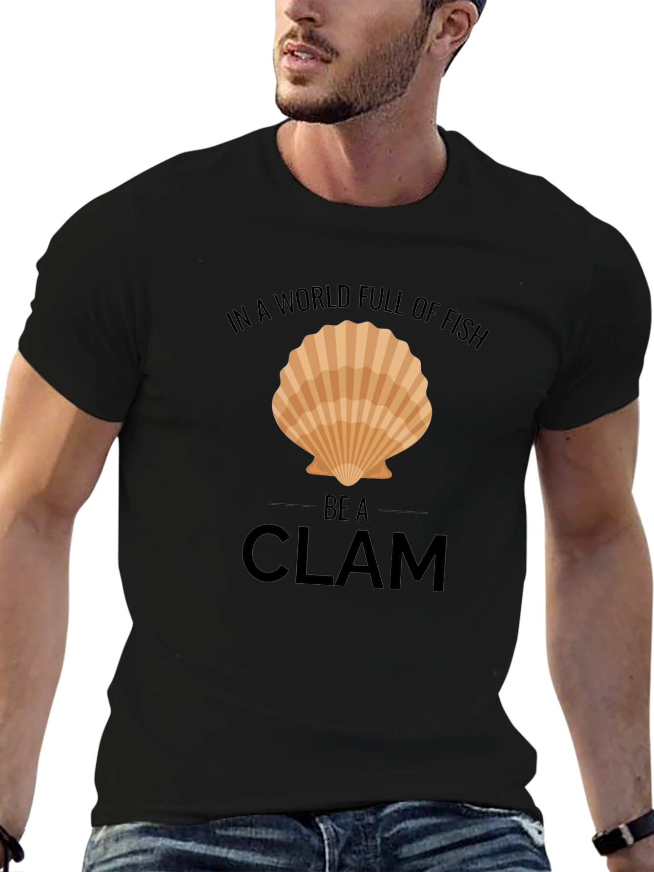Black Be a Clam T-Shirt - Funny Graphic Tee view 6