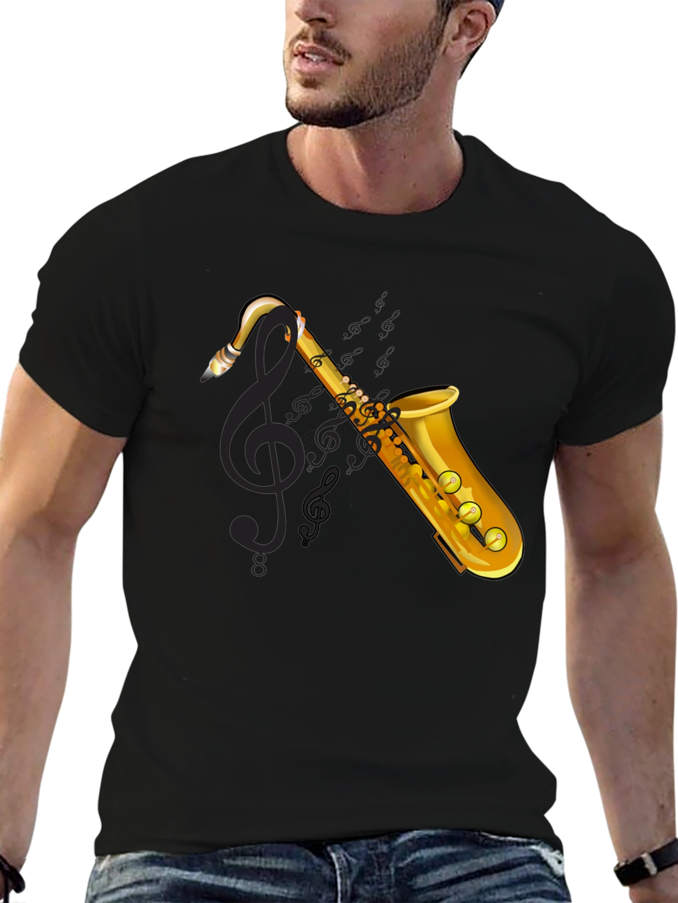 Black Saxophone Graphic Tee - Music Lover's T-Shirt view 6