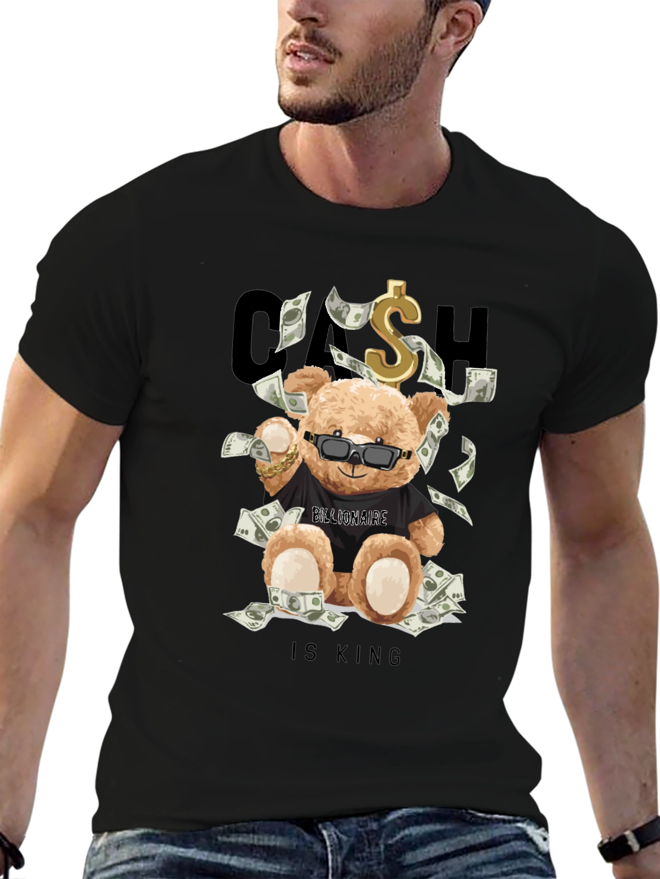 Black Cash Is King Bear T-Shirt view 6