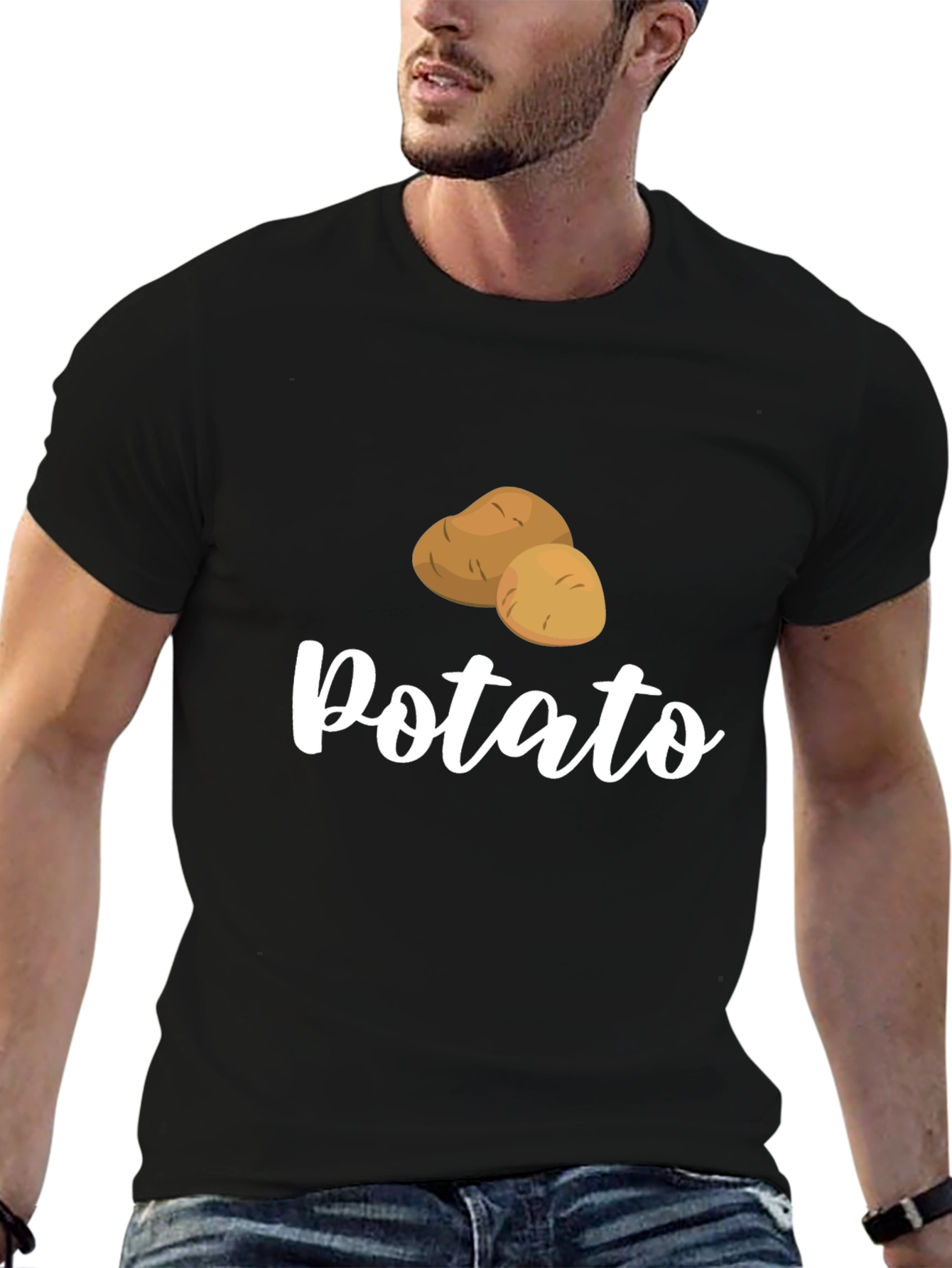 Black Funny Potato Graphic Black T-Shirt view 6
