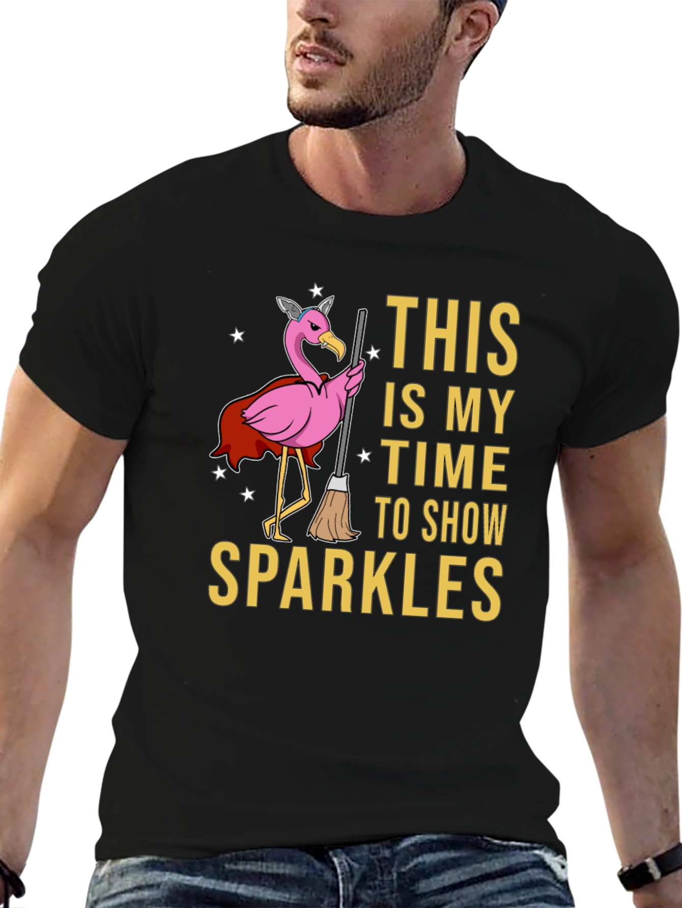 Black Sparkle Time Flamingo T-Shirt view 6