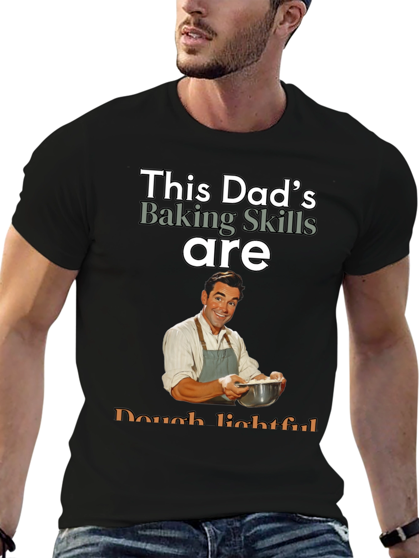 Black Dad's Baking Skills T-Shirt - Dough-lightful Funny Tee view 6