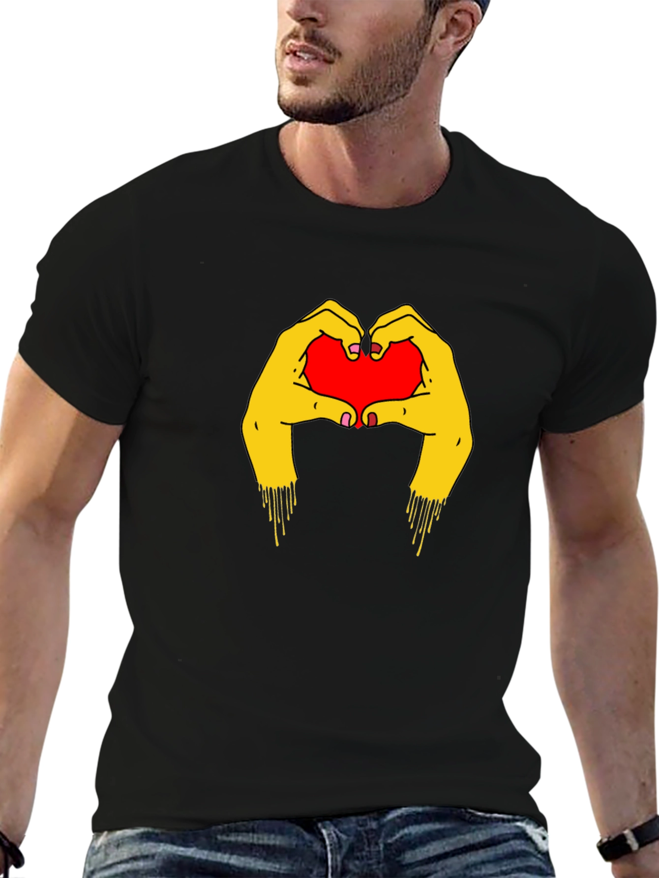 Black Heart Hands Graphic Tee - Trendy Black T-Shirt view 6