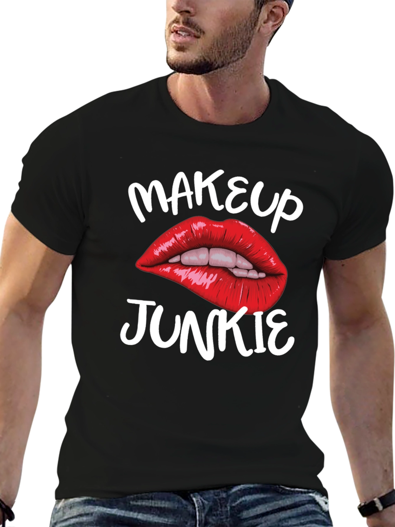 Black Makeup Junkie Graphic Tee - Bold Lips Black T-Shirt view 6