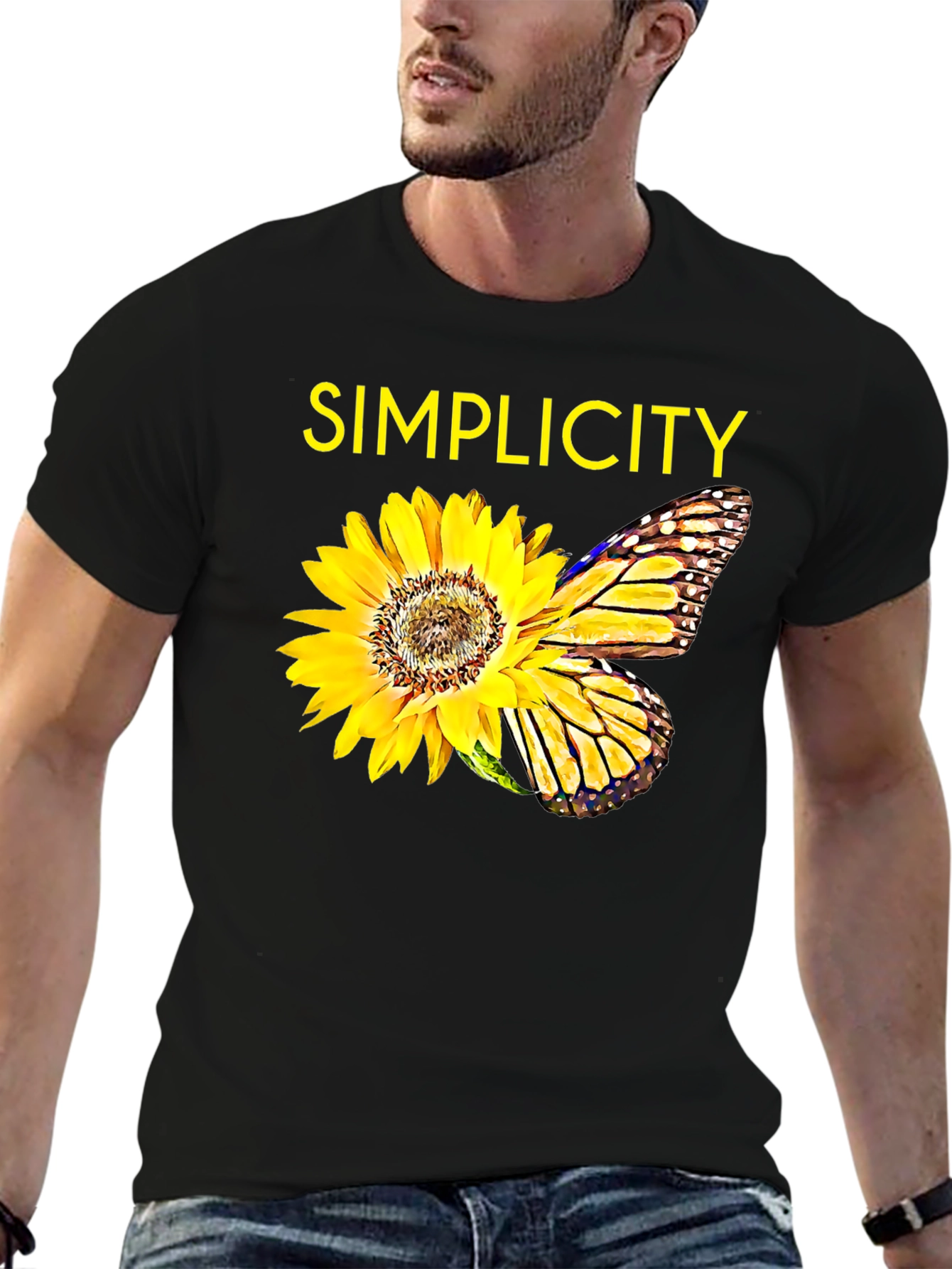 Simplicity Sunflower Butterfly Graphic Tee - Black - 6