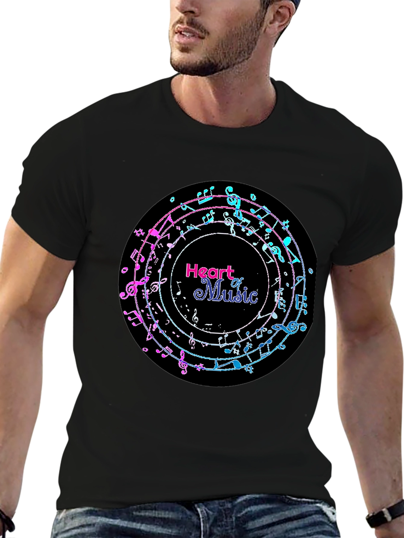 Black Heart of Music Graphic Tee - Black Cotton Casual view 6