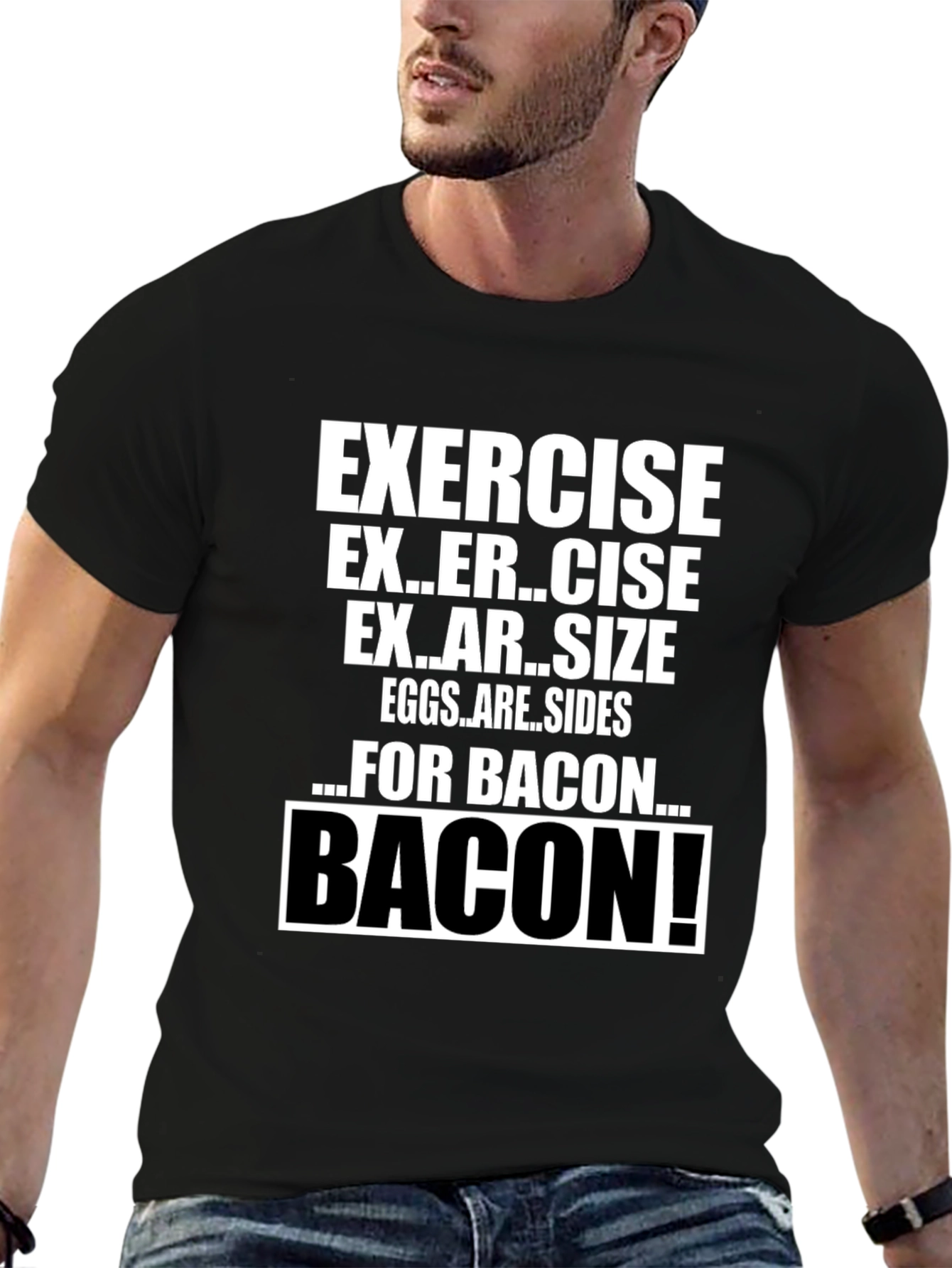 Black Funny Exercise for Bacon T-Shirt view 6