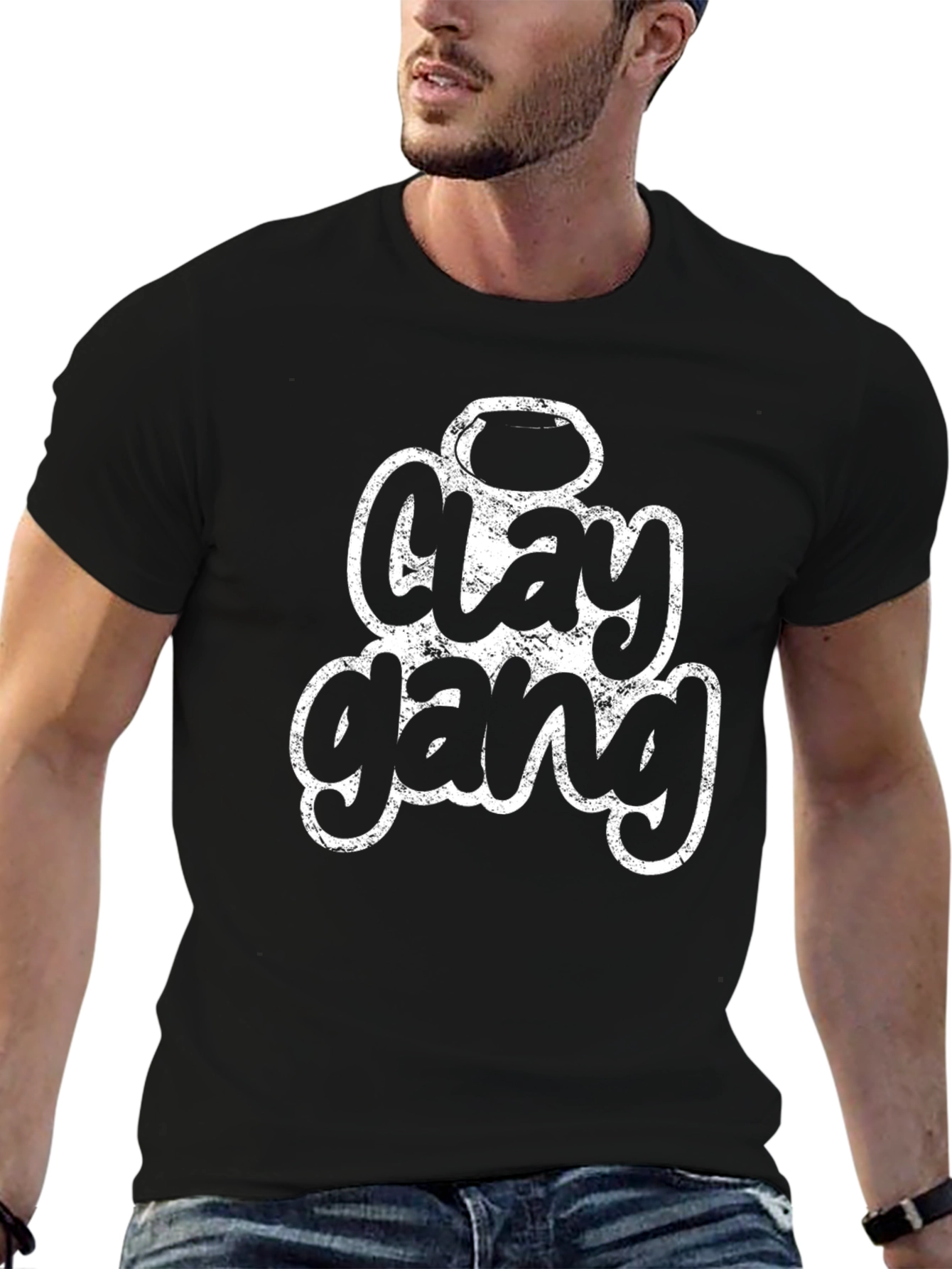 Black Clay Gang Graphic Tee - Unisex Black T-Shirt view 6