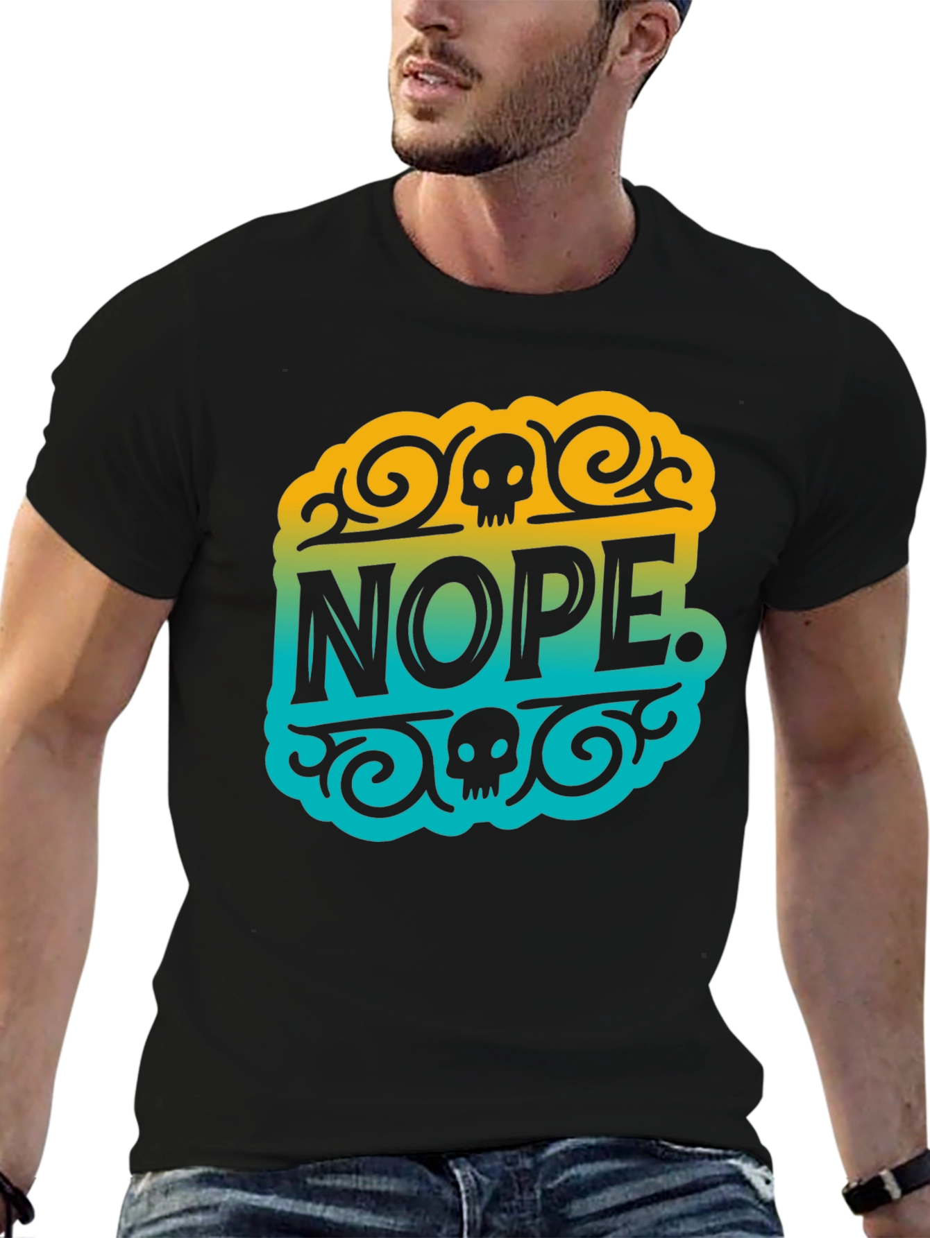 Black Nope Skull Graphic T-Shirt - Funny Sarcastic Tee view 6