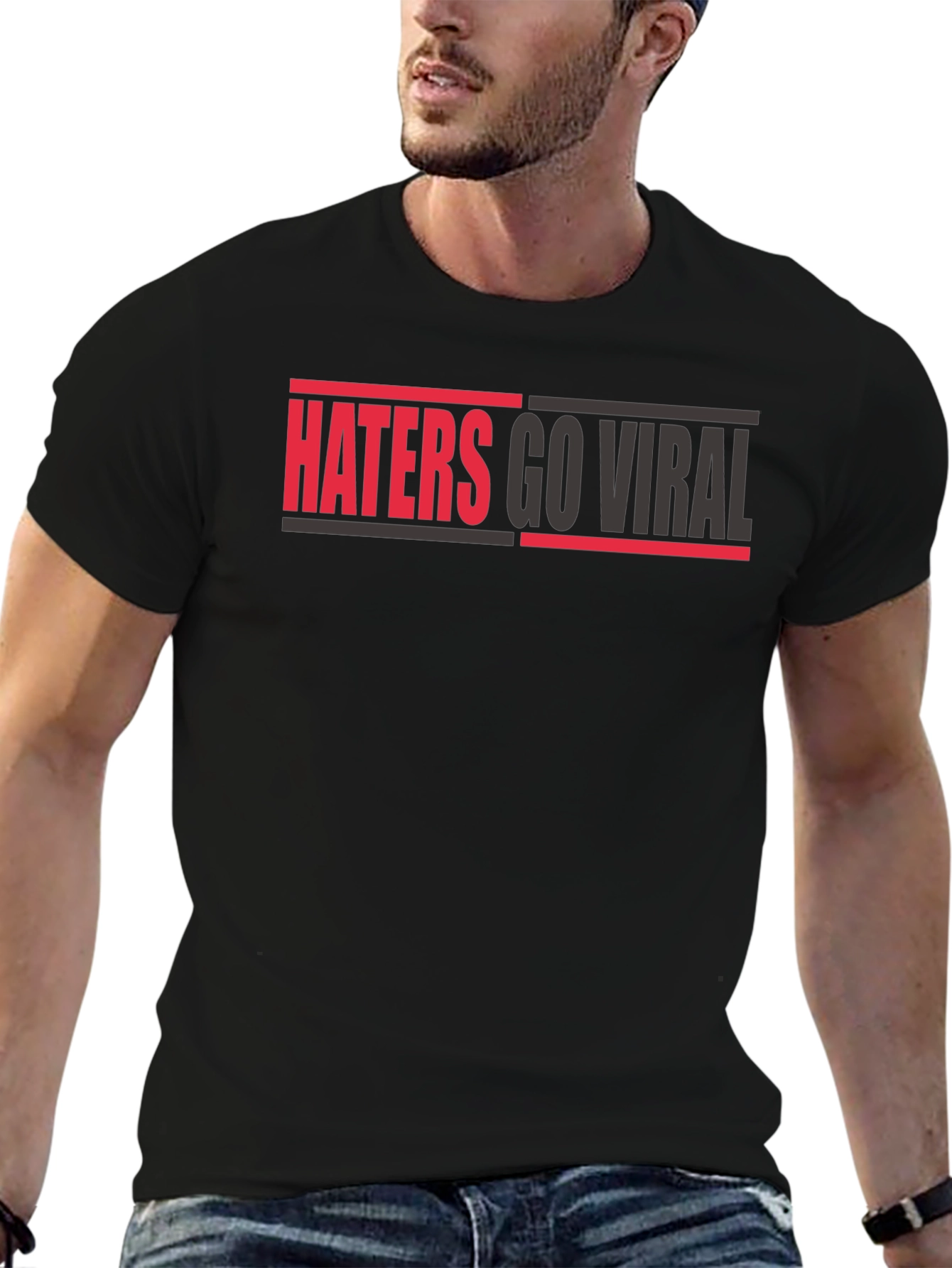 Black Haters Go Viral Graphic Tee - Bold Statement Shirt view 6