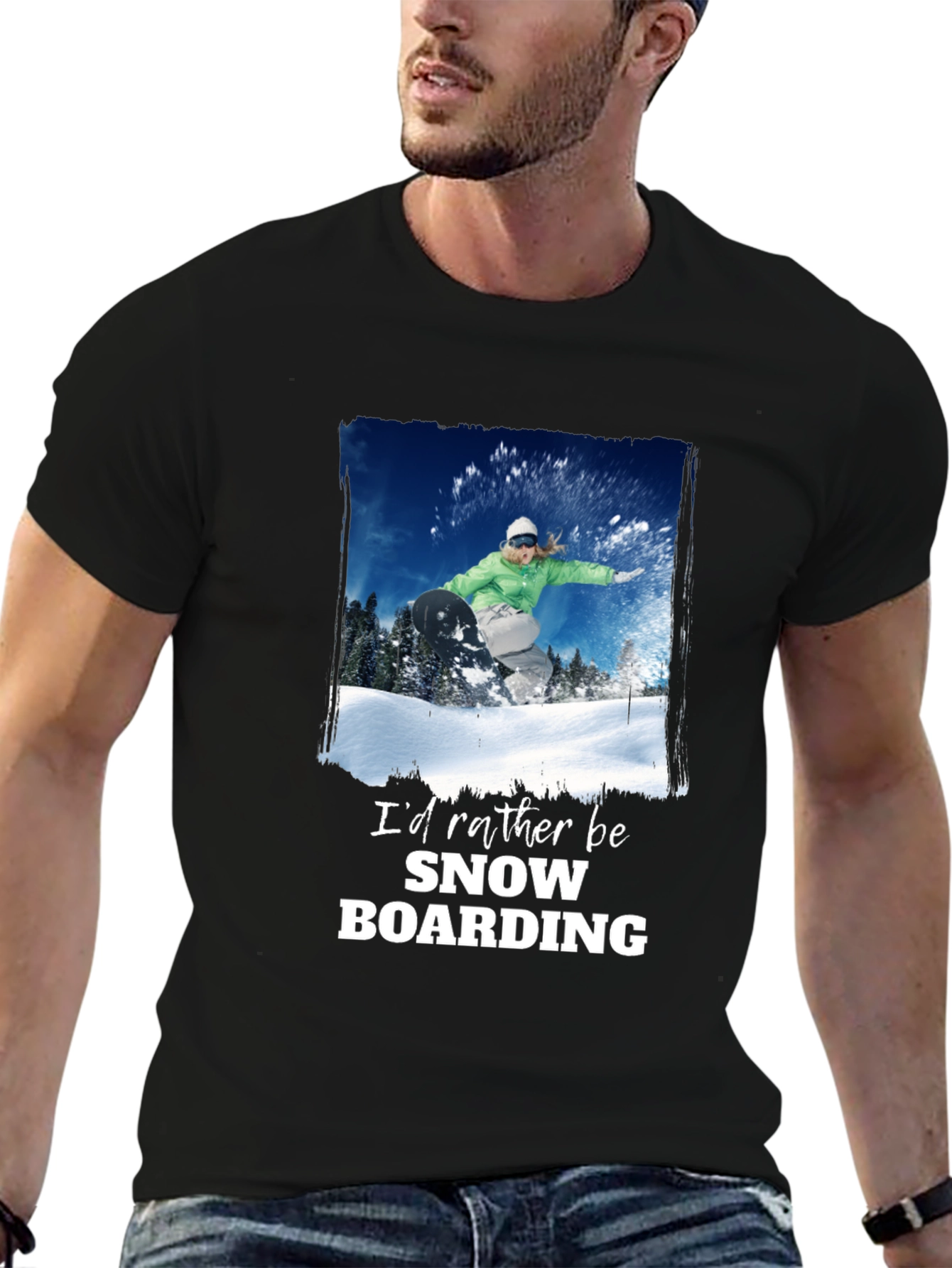 Black Snowboarding Graphic T-Shirt - Black view 6