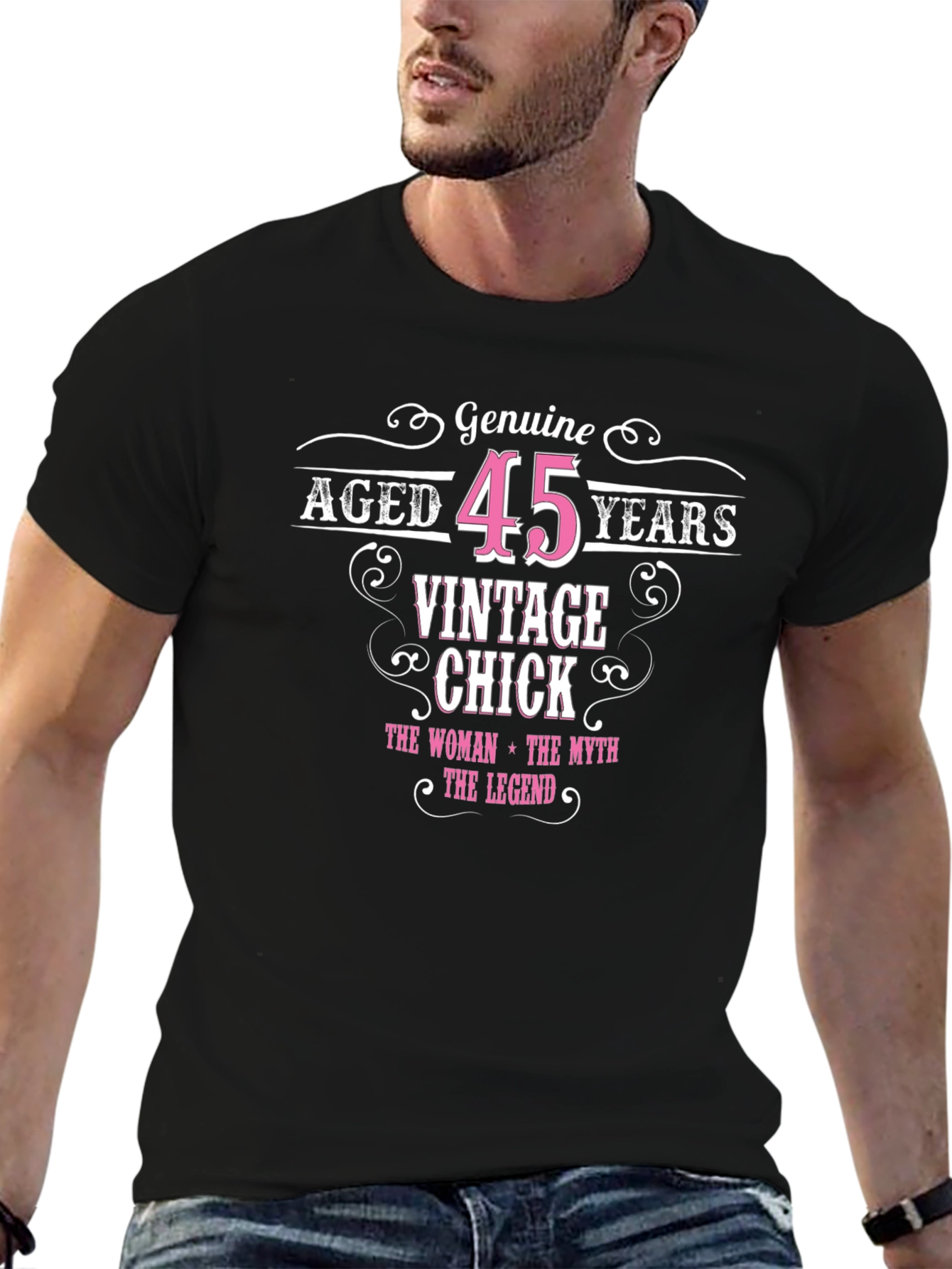 Black Vintage Chick 45th Birthday T-Shirt view 6