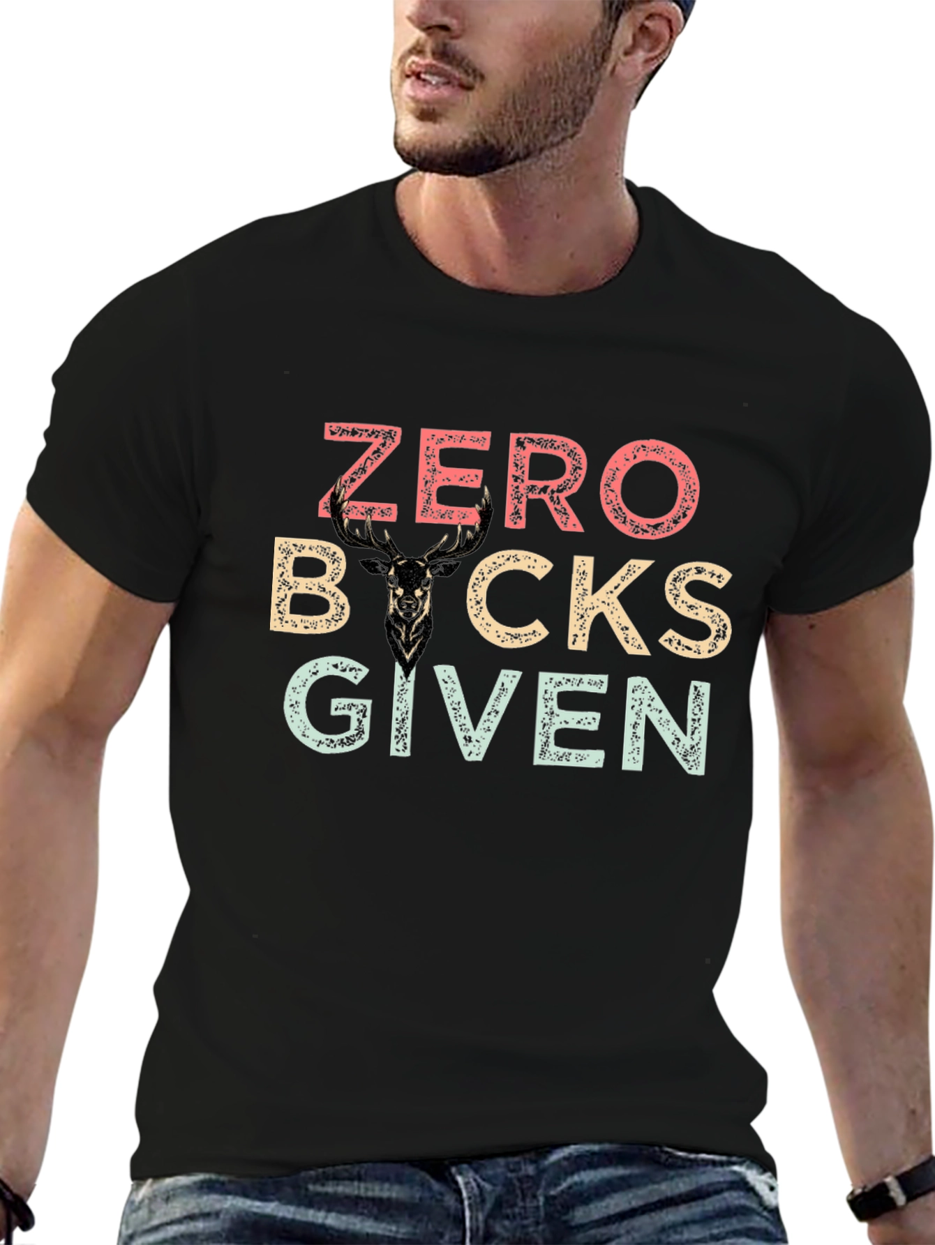 Black Zero Bucks Given T-Shirt - Funny Deer Graphic Tee view 6