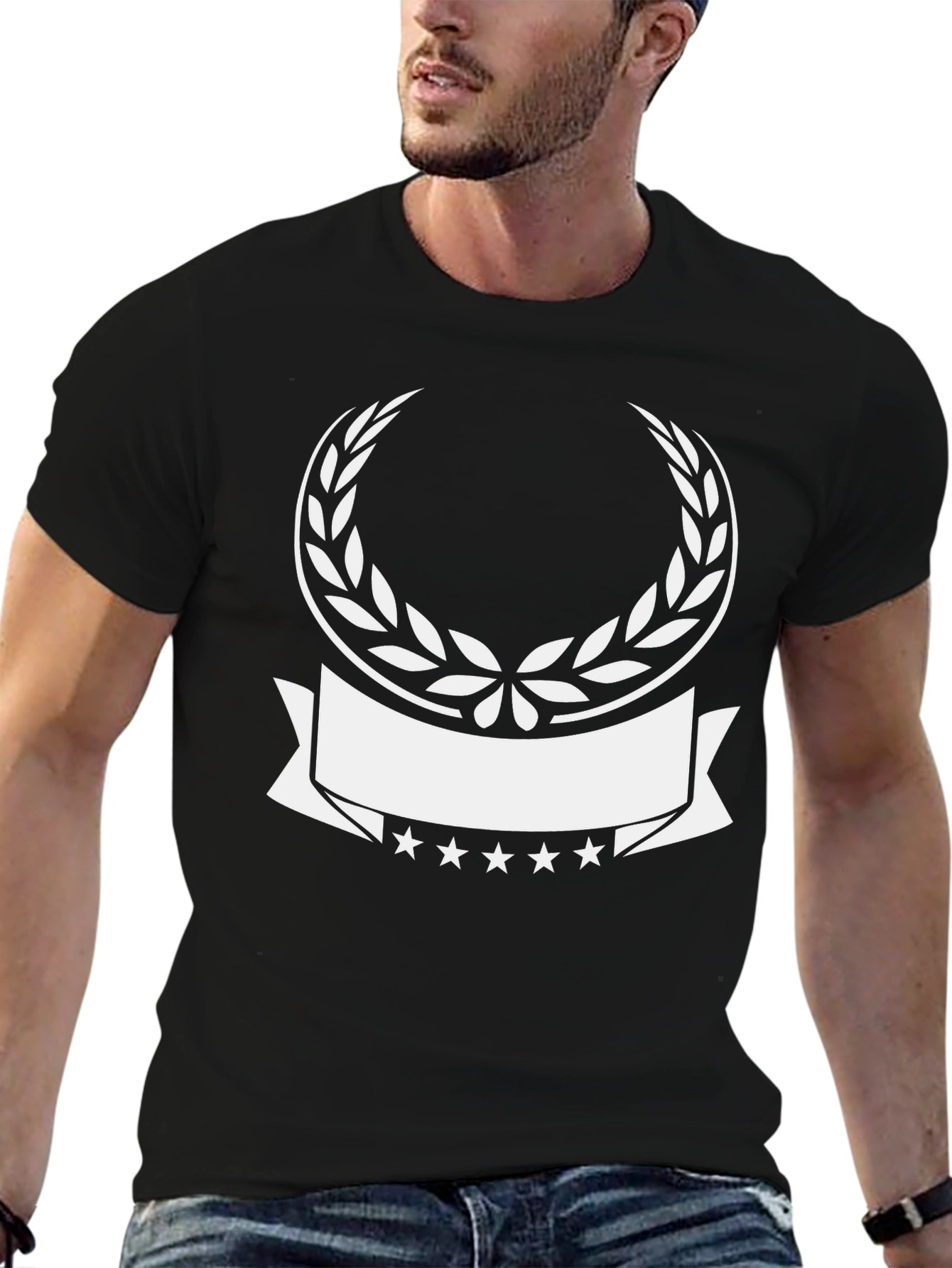 Black Customizable Graphic T-Shirt with Laurel Wreath Design view 6
