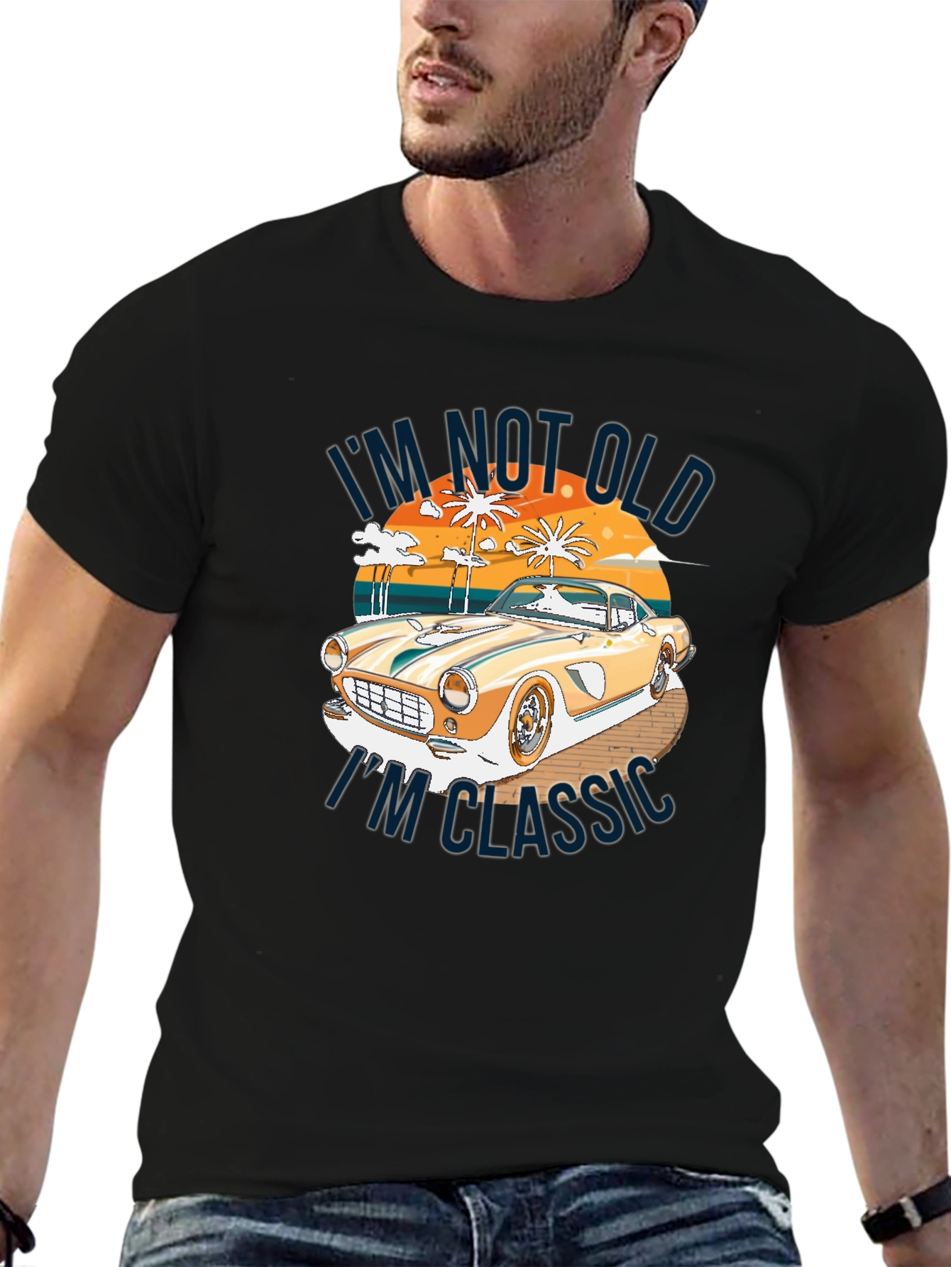 Black Classic Car Graphic Tee - "I'm Not Old, I'm Classic" view 6