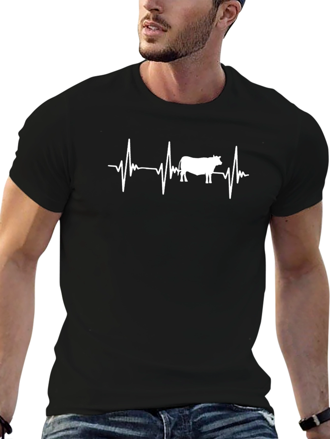Black Cow Heartbeat T-Shirt - Black Graphic Tee view 6