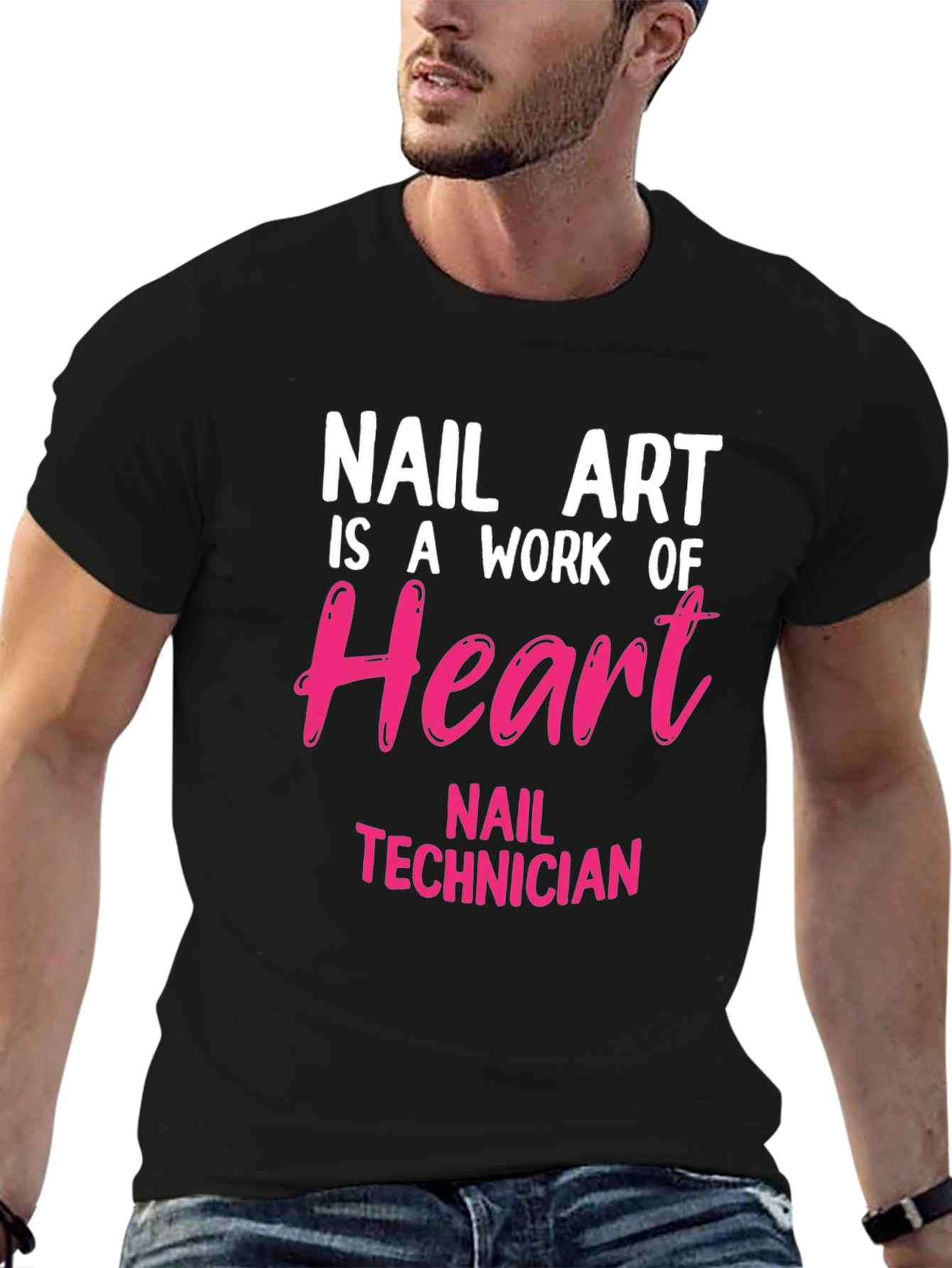 Black Nail Art Technician T-Shirt - Work of Heart Design view 6