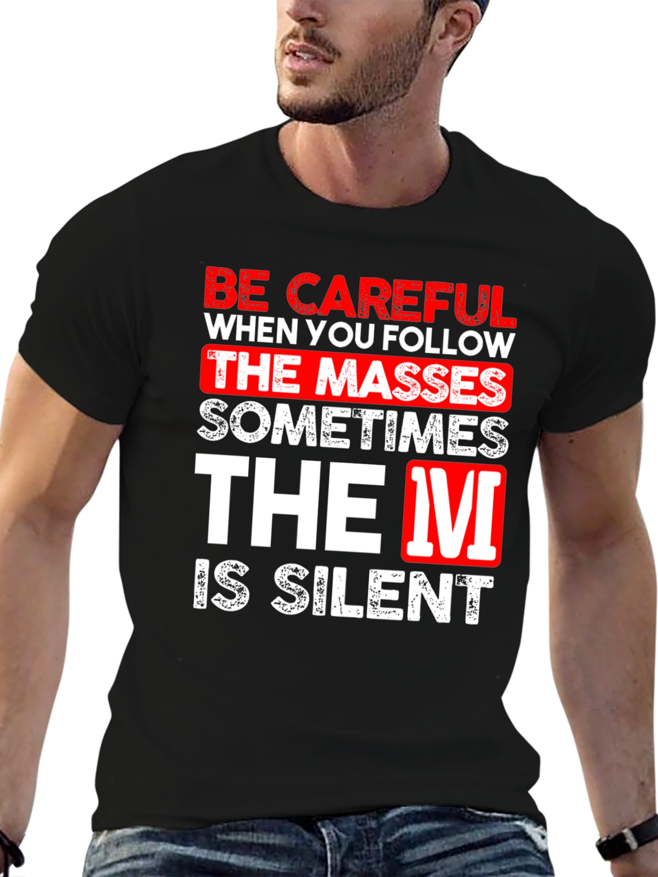 Black Be Careful Silent T-Shirt Funny Graphic Tee view 6
