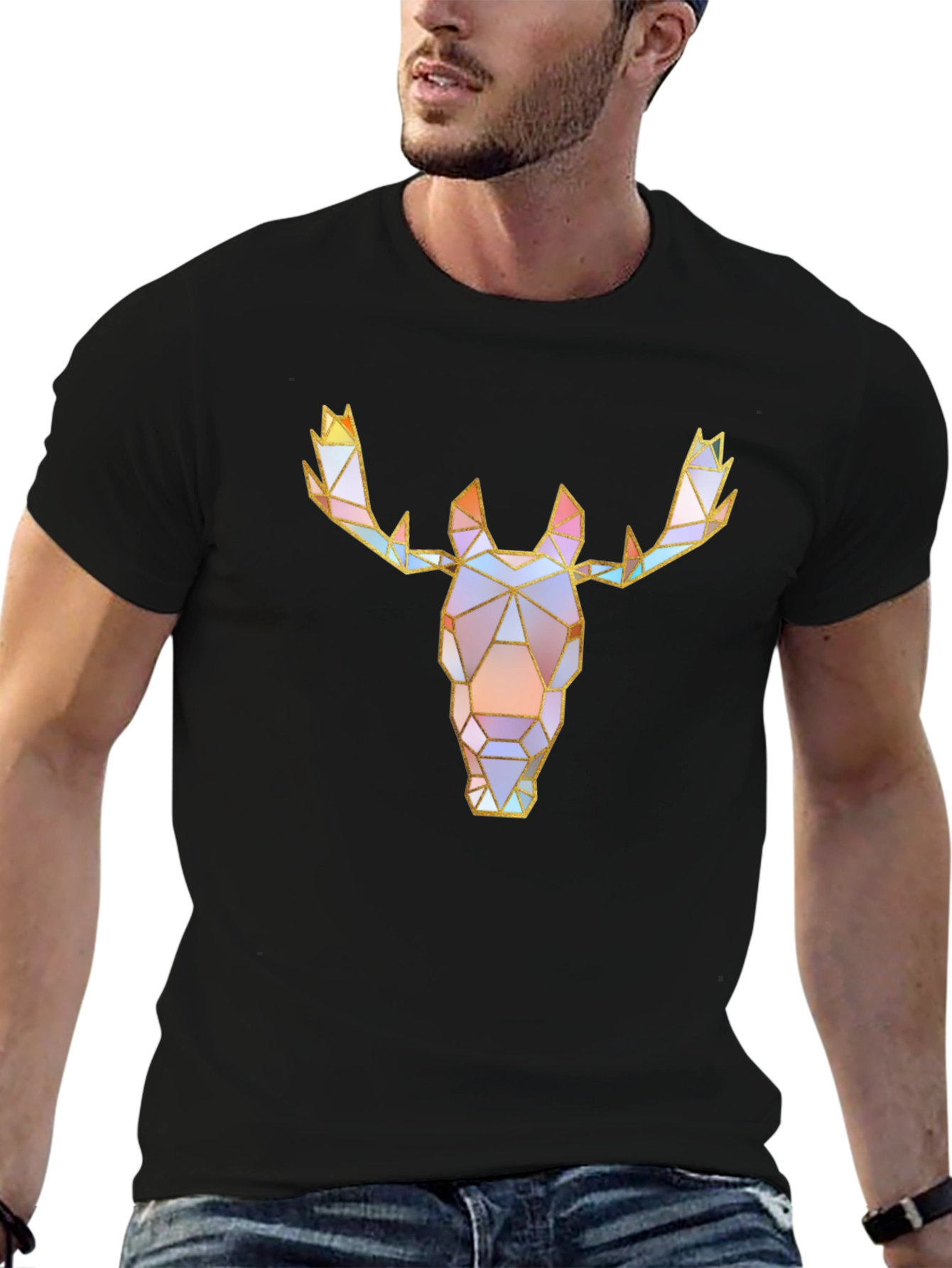 Black Geometric Moose Graphic Tee - Modern Style view 6