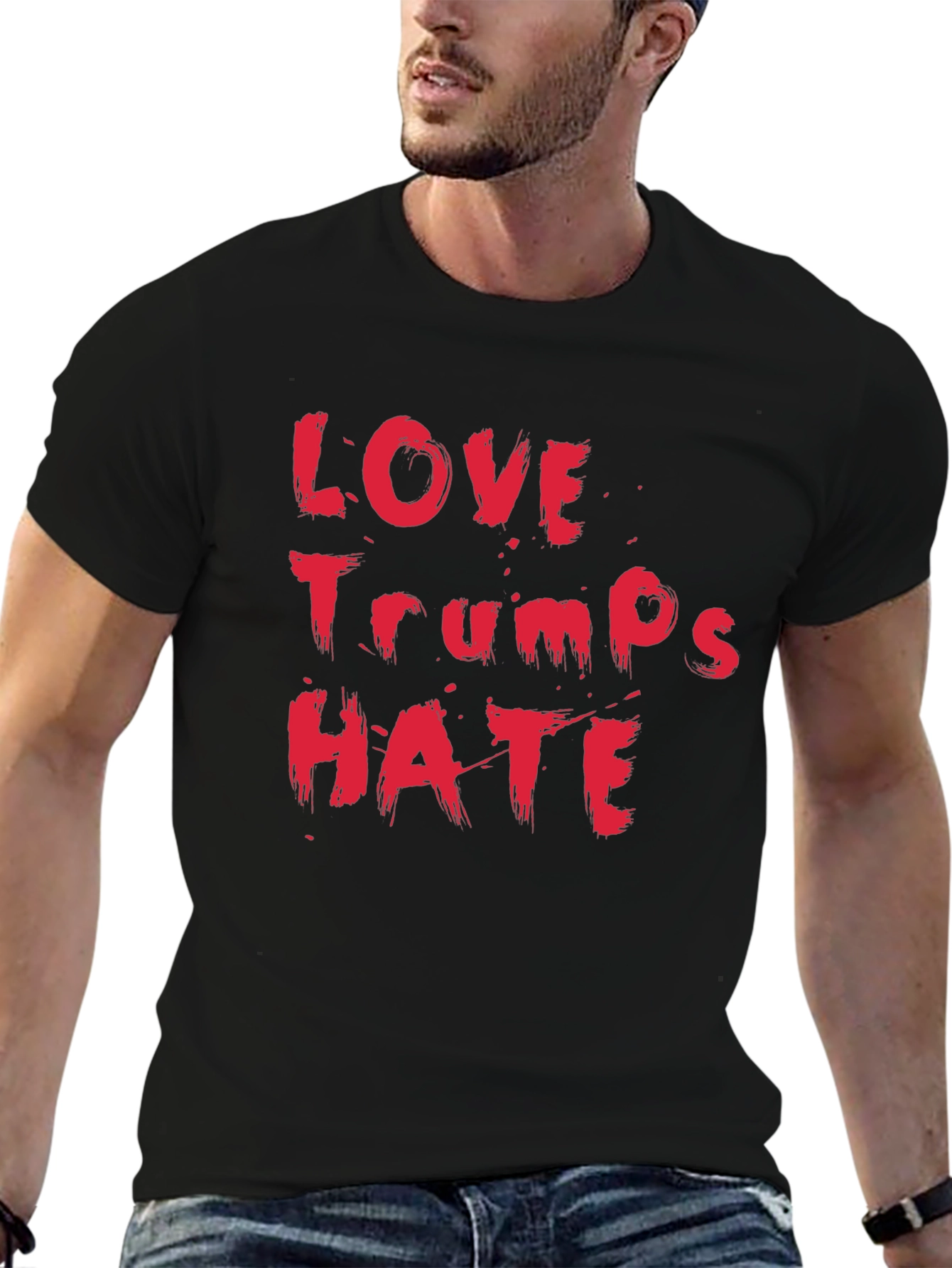 Black Love Trumps Hate Black Cotton T-Shirt view 6