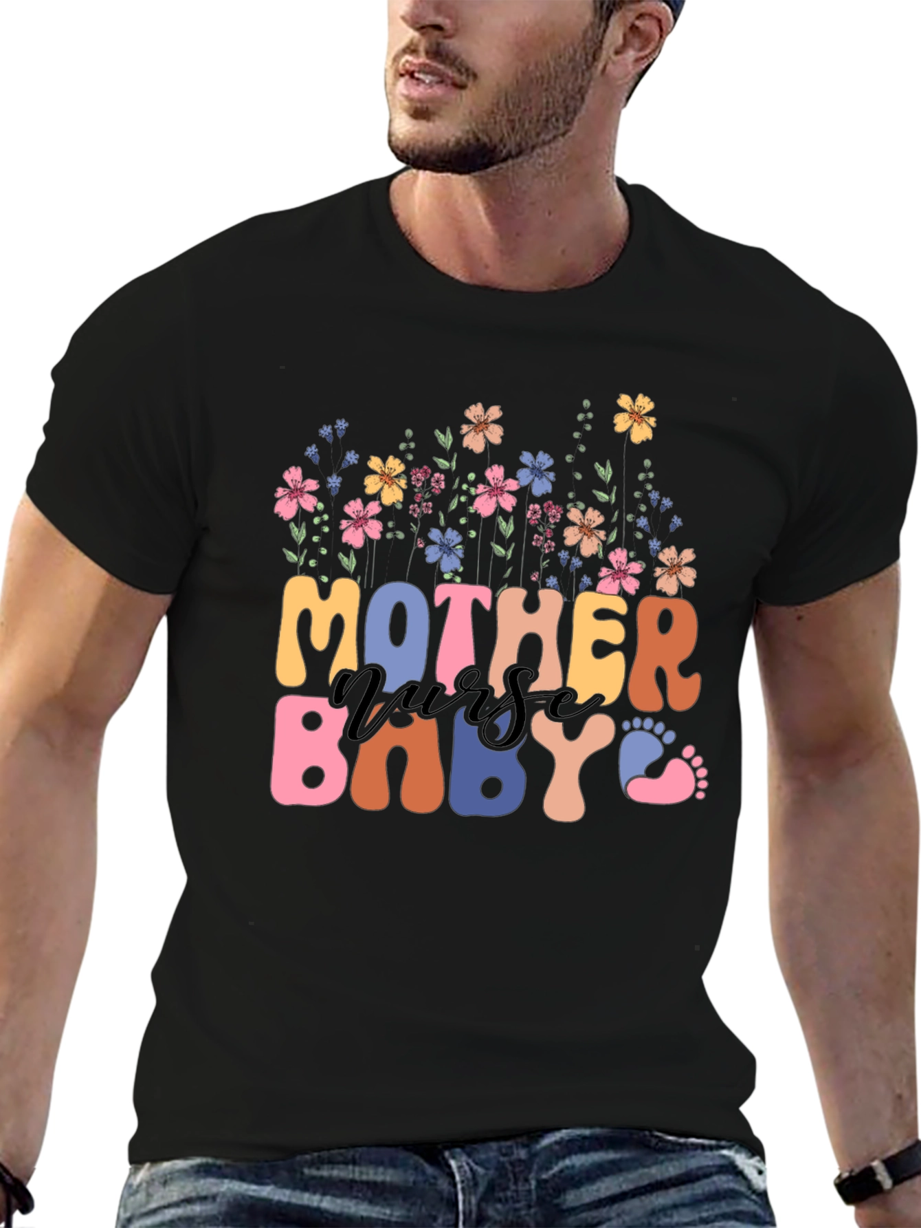 Black Mother Nurse Baby Floral Graphic Tee view 6