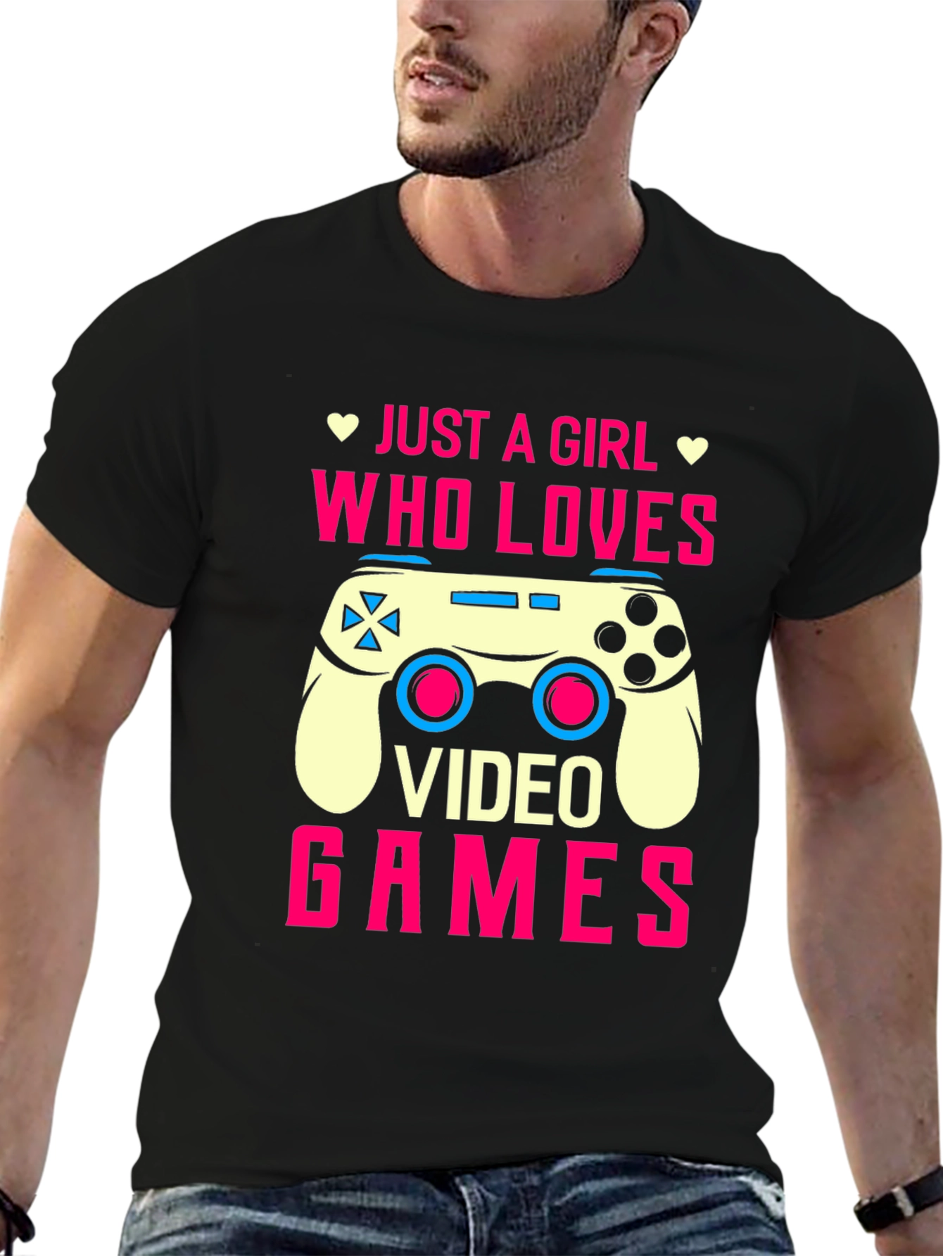 Black Just A Girl Who Loves Video Games T-Shirt view 6