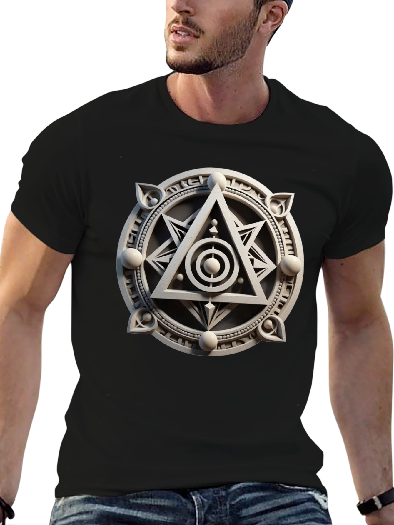 Black Mystic Symbol Graphic Tee - Geometric Design view 6
